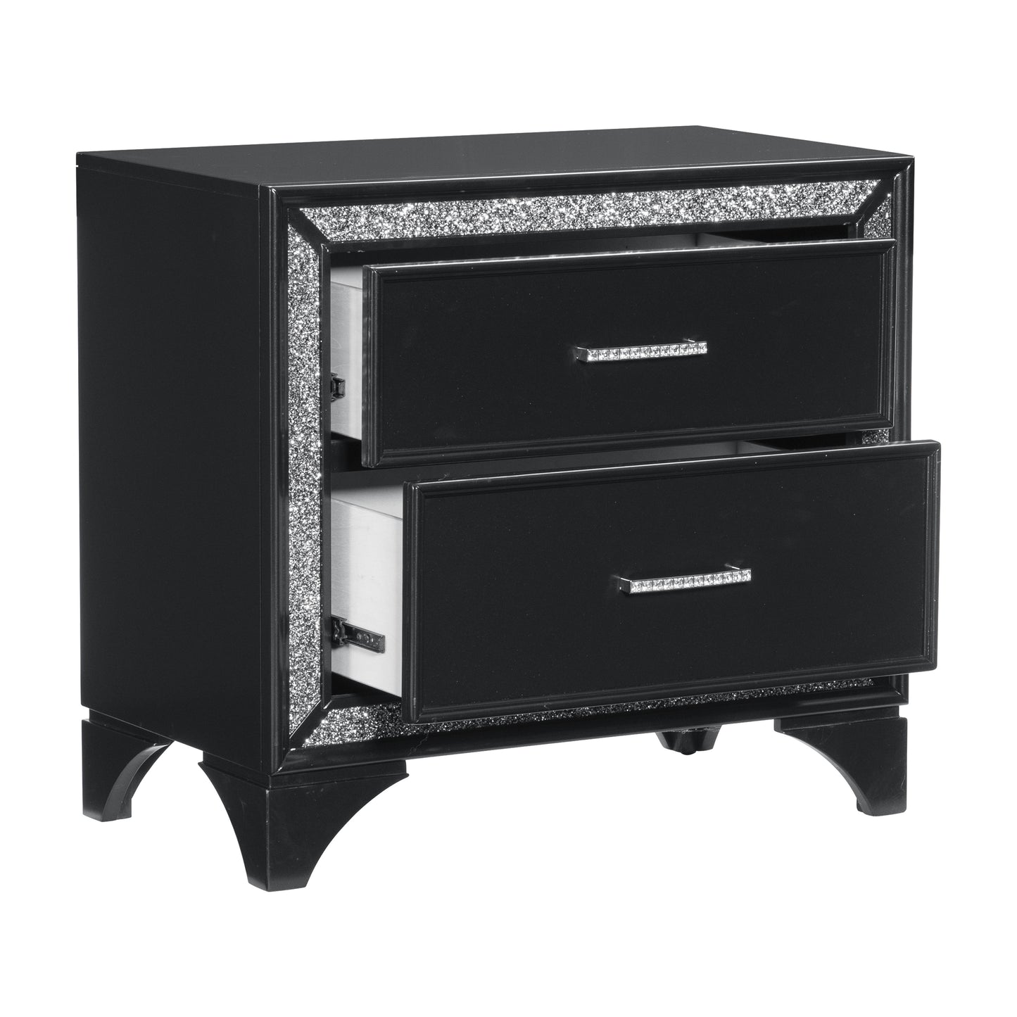 Homelegance Nightstand Salon Black Pearlescent Finish with Silver Trim 1572BK-4