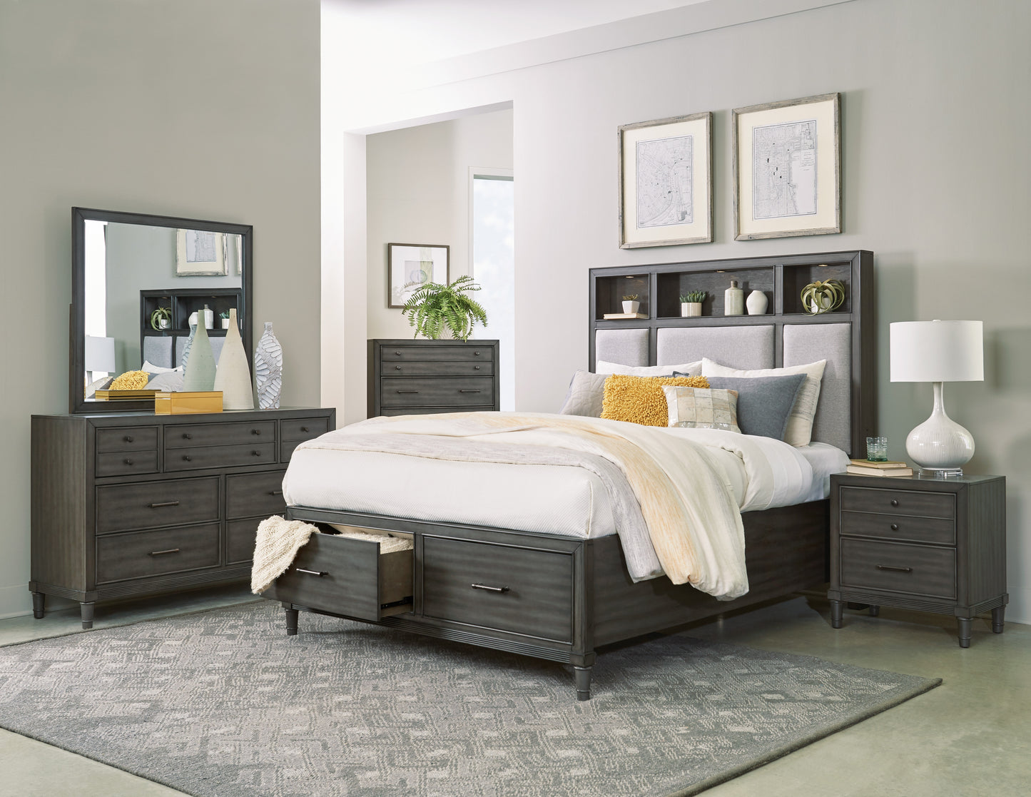 Homelegance Queen Bed Wittenberry Gray with USB Ports and Storage 1573-1
