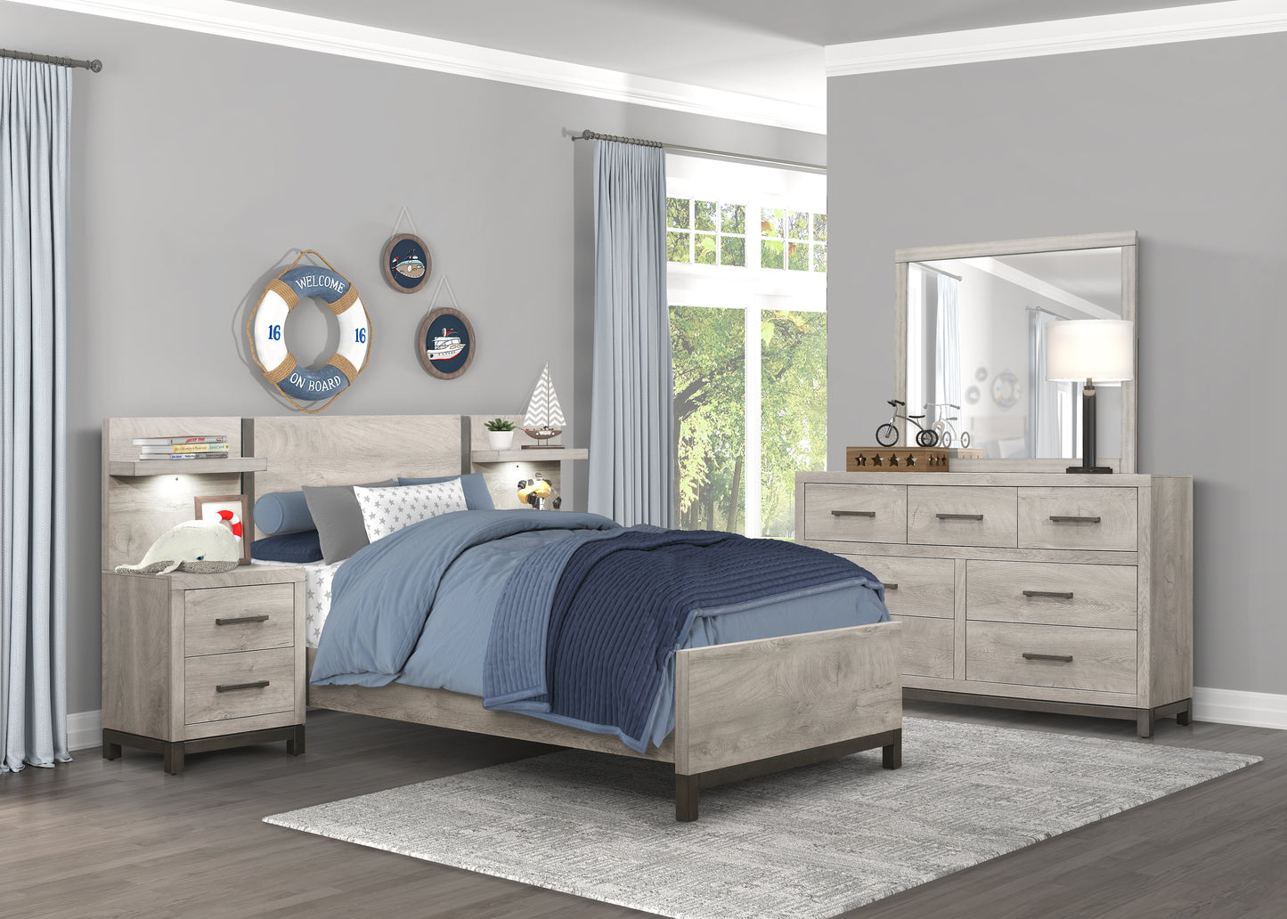 Homelegance Nightstand Light Gray Gray with LED and Power Outlet 1577-4P