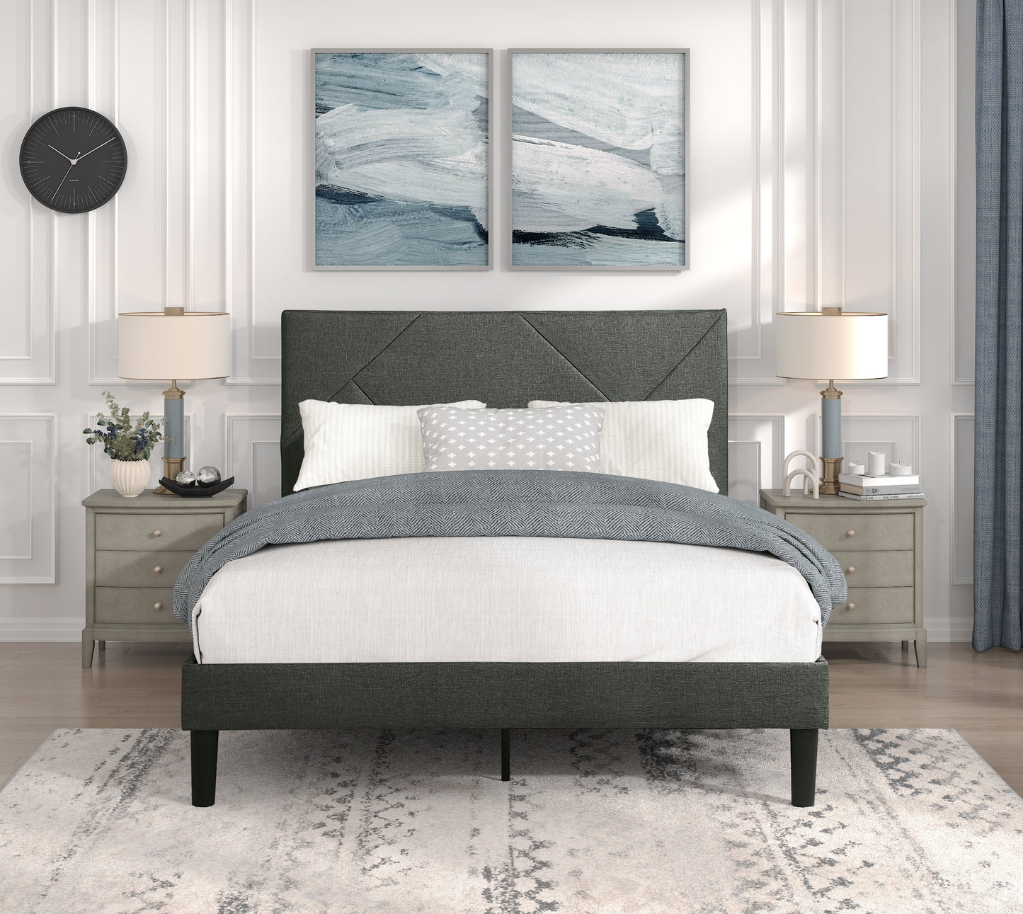 Homelegance Queen Bed Raina Gray Textured Fabric Upholstery 1610GY-1