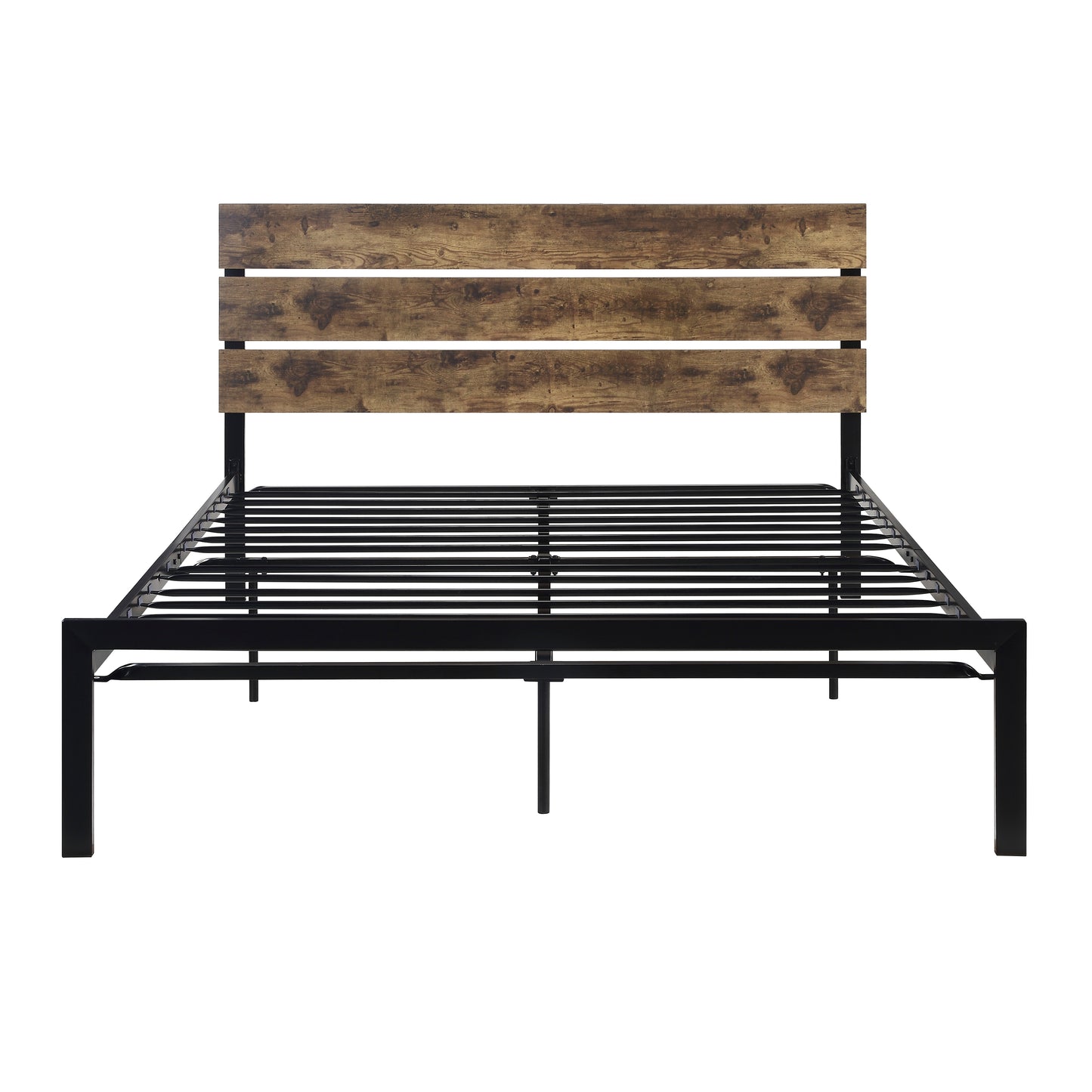 Homelegance Queen Bed Marshall Black Metal Frame with Faux Wood Headboard 1611-1
