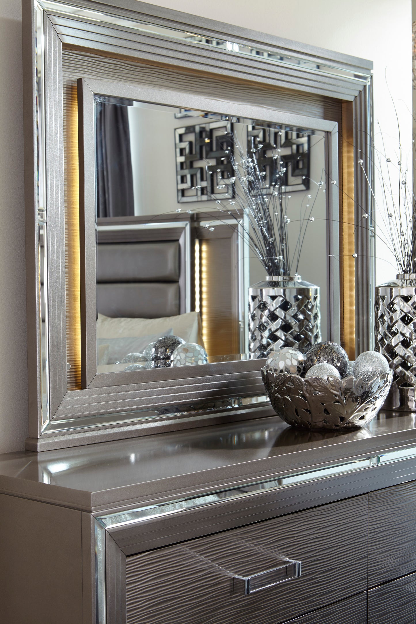 Homelegance Dresser Mirror Tamsin Silver Gray Metallic Finish 1616-6