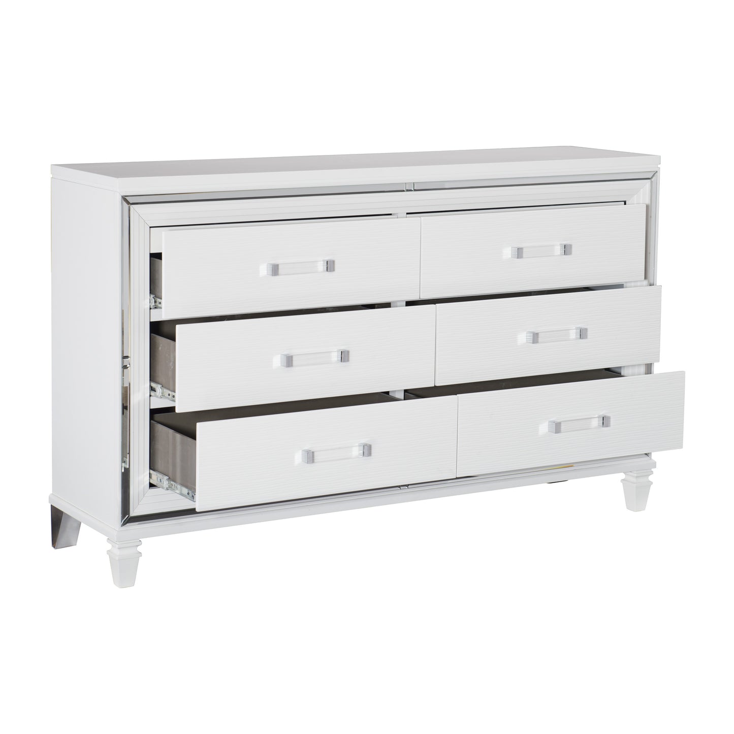 Homelegance Tamsin Dresser White Metallic Finish with Mirrored Framing 1616W-5