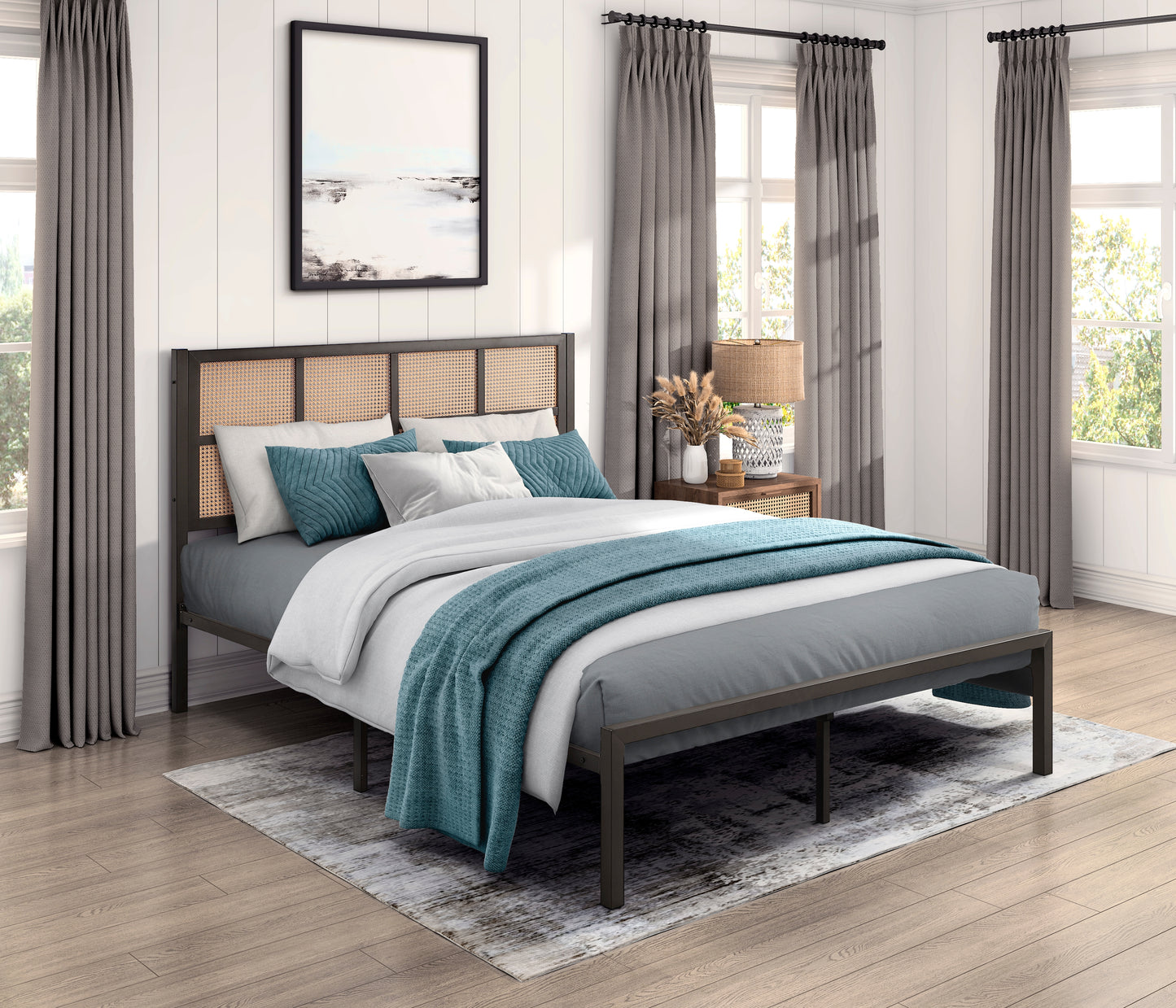 Homelegance Queen Bed Sanibel Dark Bronze Faux Cane Headboard 1635DZ-1