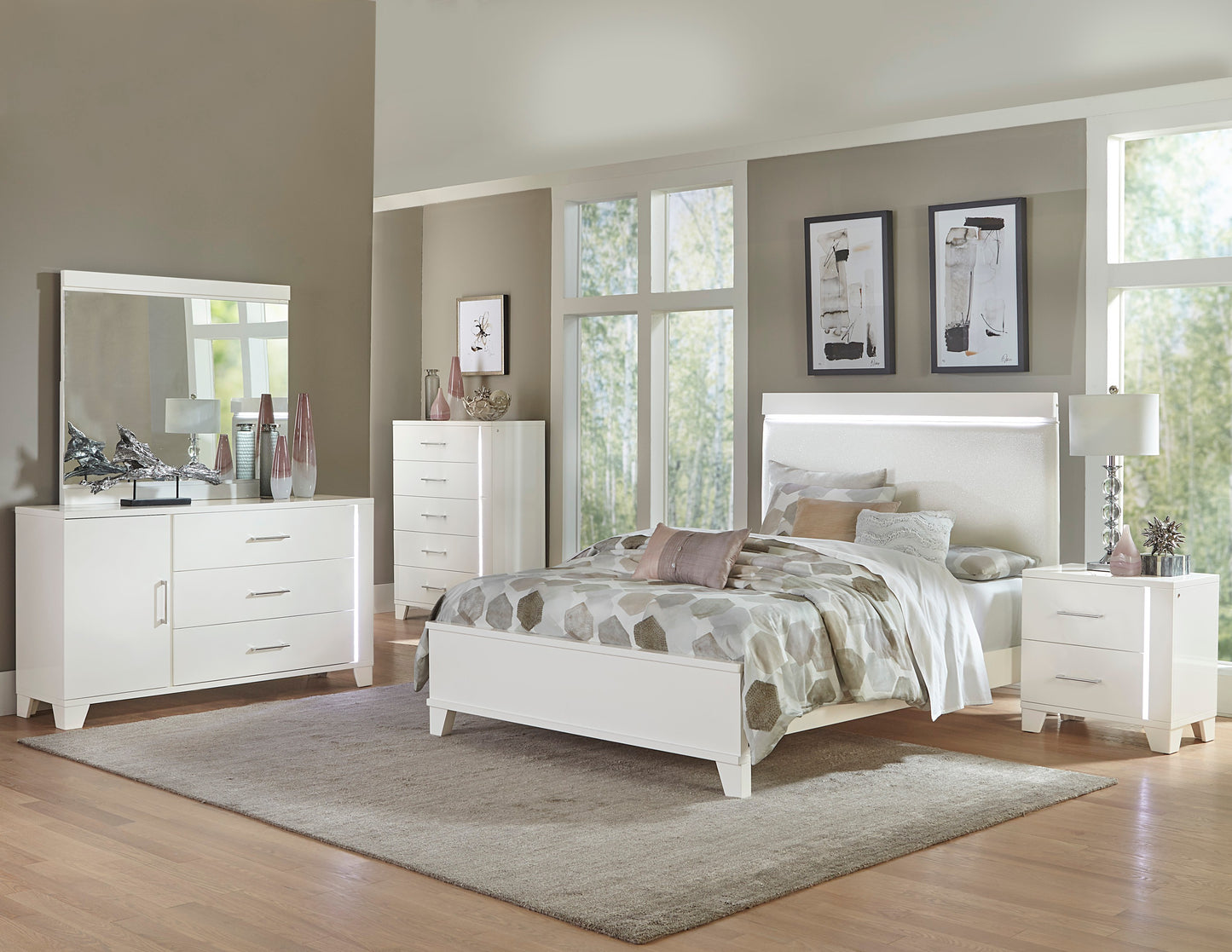 Homelegance Kerren Nightstand White High Gloss Finish with LED Lighting 1678W-4