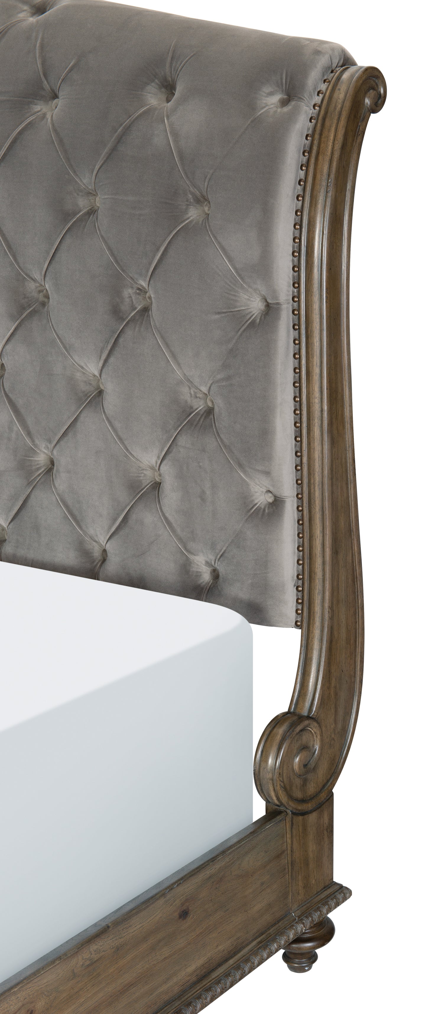 Homelegance Queen Bed Rachelle Gray Velvet Weathered Pecan Finish 1693-1