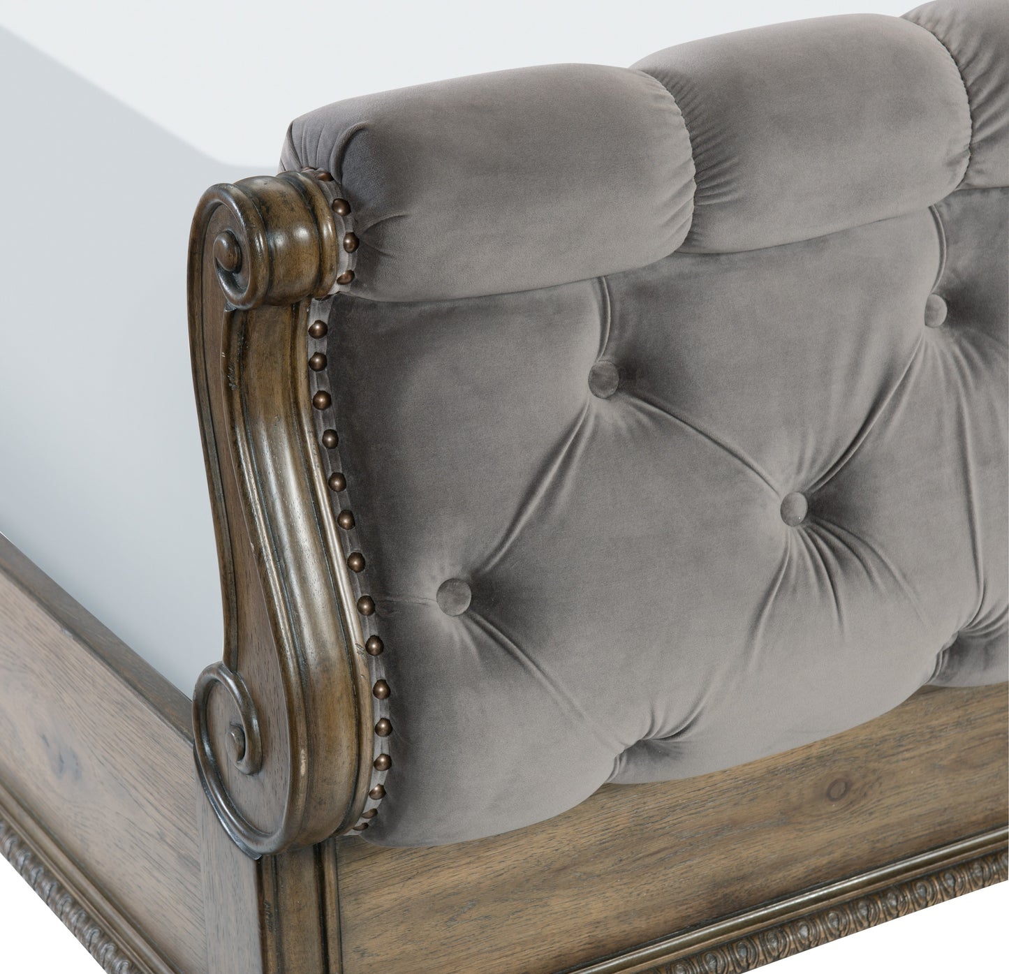 Homelegance Queen Bed Rachelle Gray Velvet Weathered Pecan Finish 1693-1