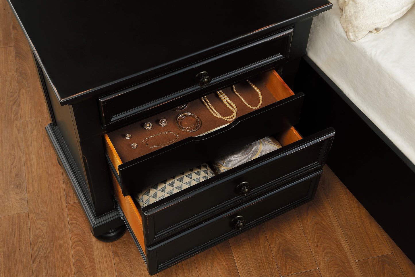 Homelegance Nightstand Laurelin Black Sand-Through Finish with Hidden Drawer 1714BK-4