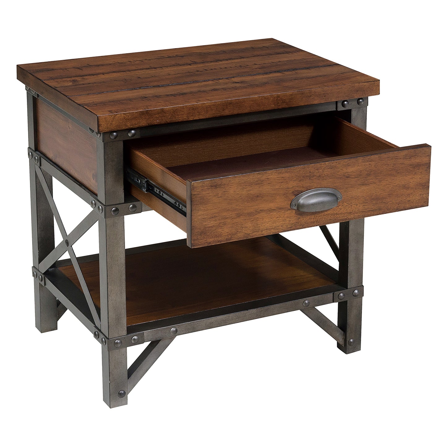Homelegance Nightstand Holverson Rustic Brown Milk Crate Finish 1715-4