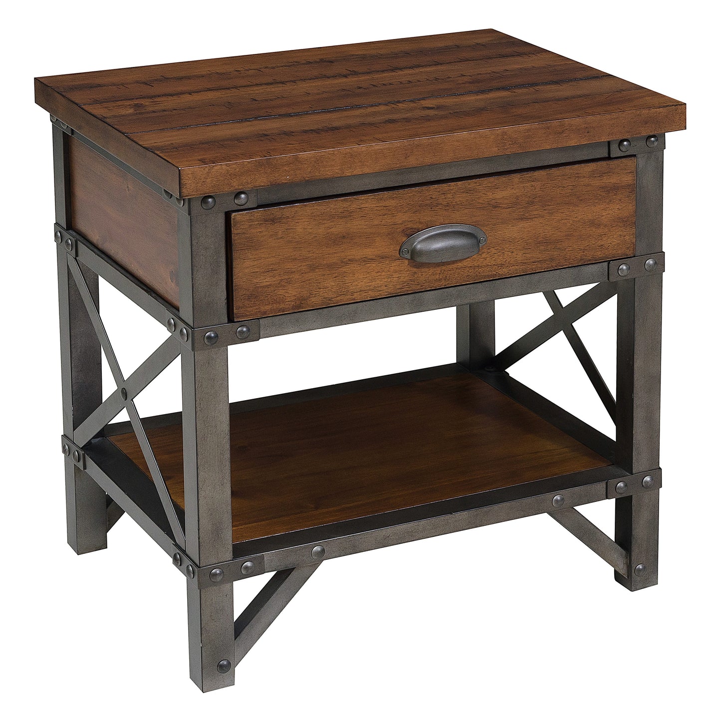 Homelegance Nightstand Holverson Rustic Brown Milk Crate Finish 1715-4