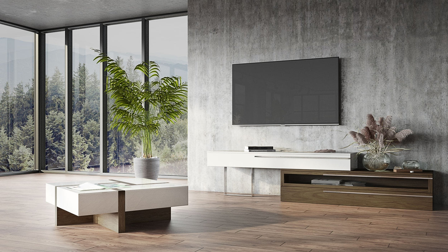 Modrest Makai Modern White and Walnut Square Coffee Table