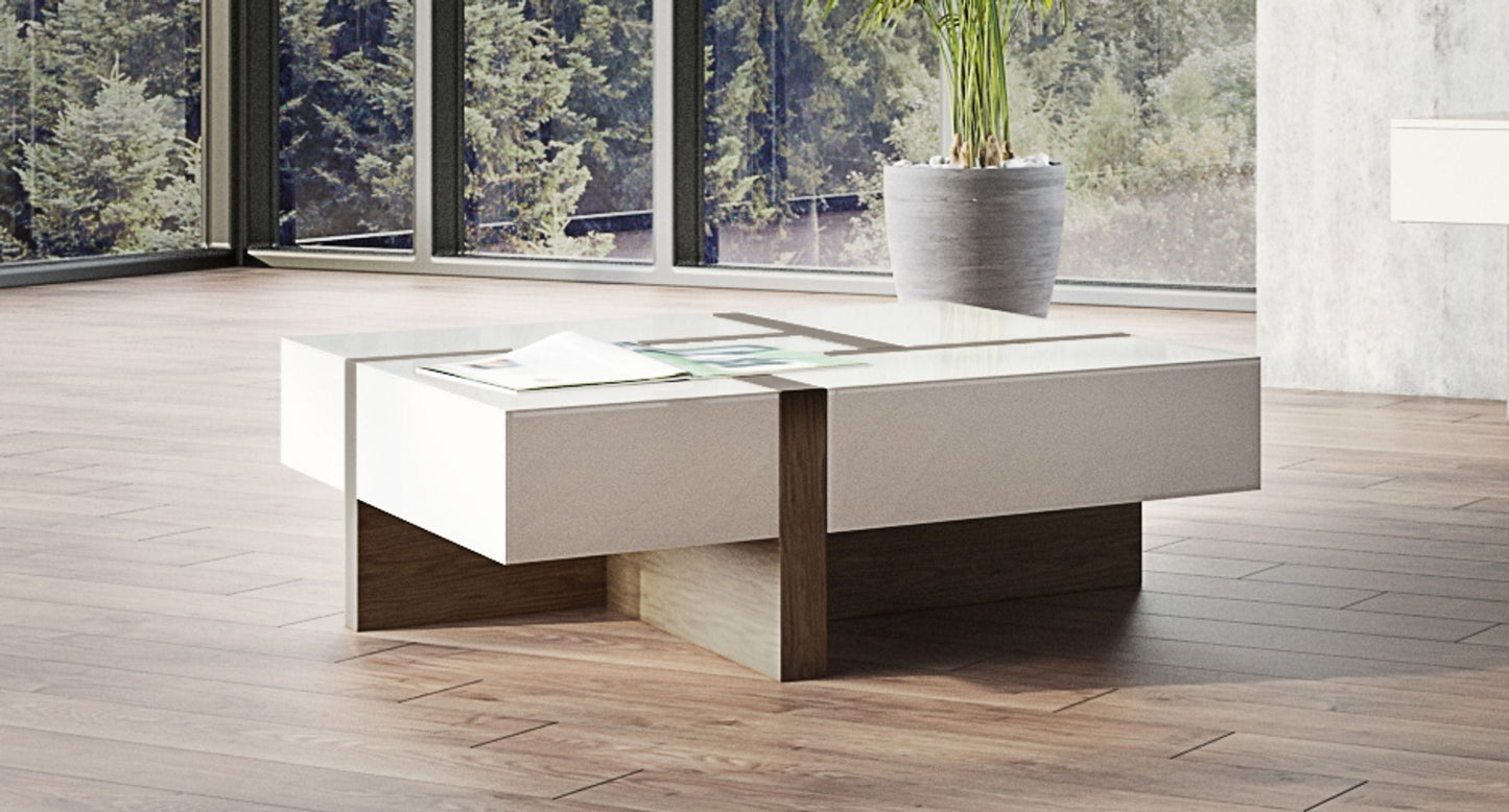 Modrest Makai Modern White and Walnut Square Coffee Table