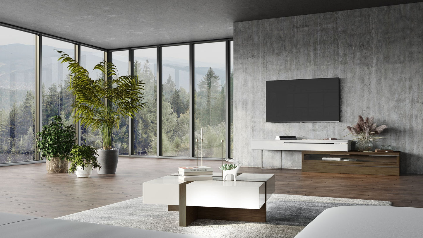 Modrest Makai Modern White and Walnut Square Coffee Table