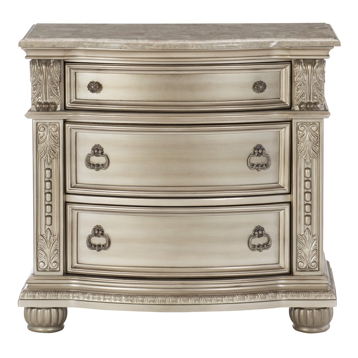 Homelegance Nightstand Cavalier Silver Finish with Marble Top 1757SV-4