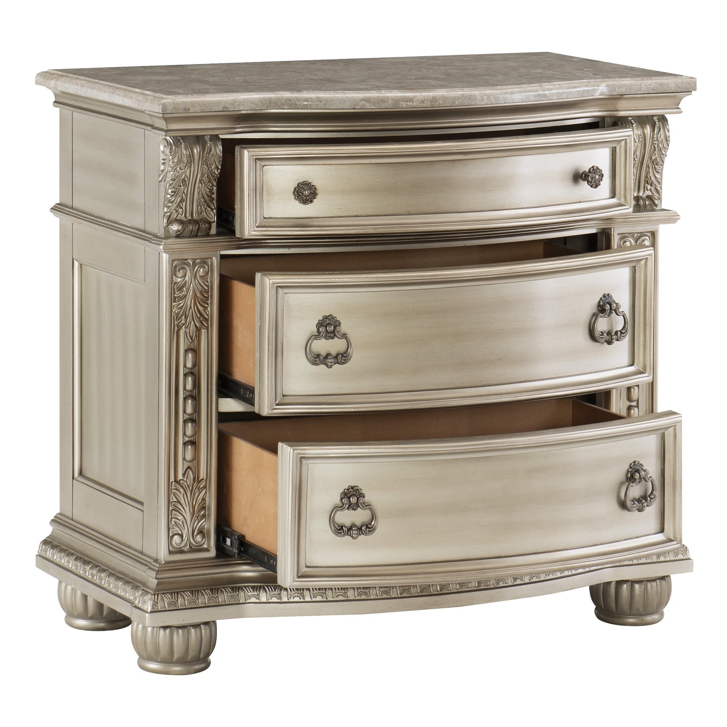 Homelegance Nightstand Cavalier Silver Finish with Marble Top 1757SV-4