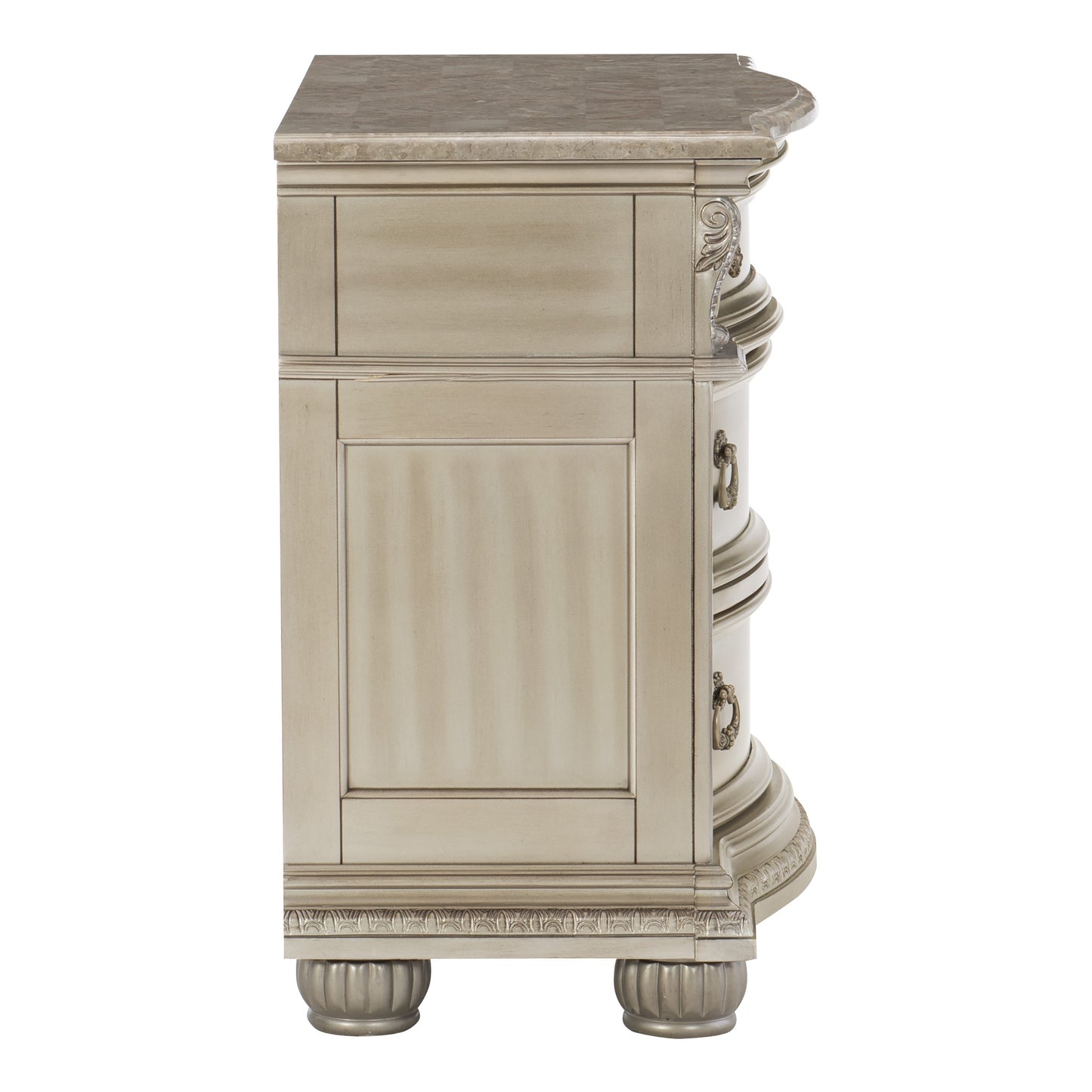 Homelegance Nightstand Cavalier Silver Finish with Marble Top 1757SV-4
