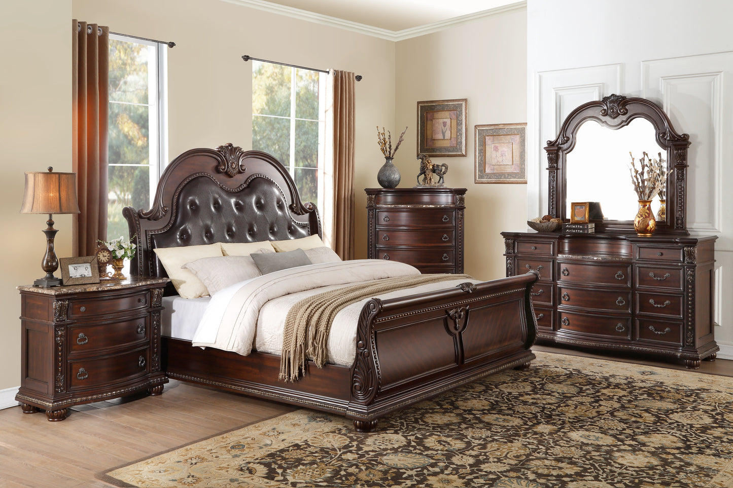 Homelegance Chest Cavalier Dark Cherry Finish with Marble Top 1757-9