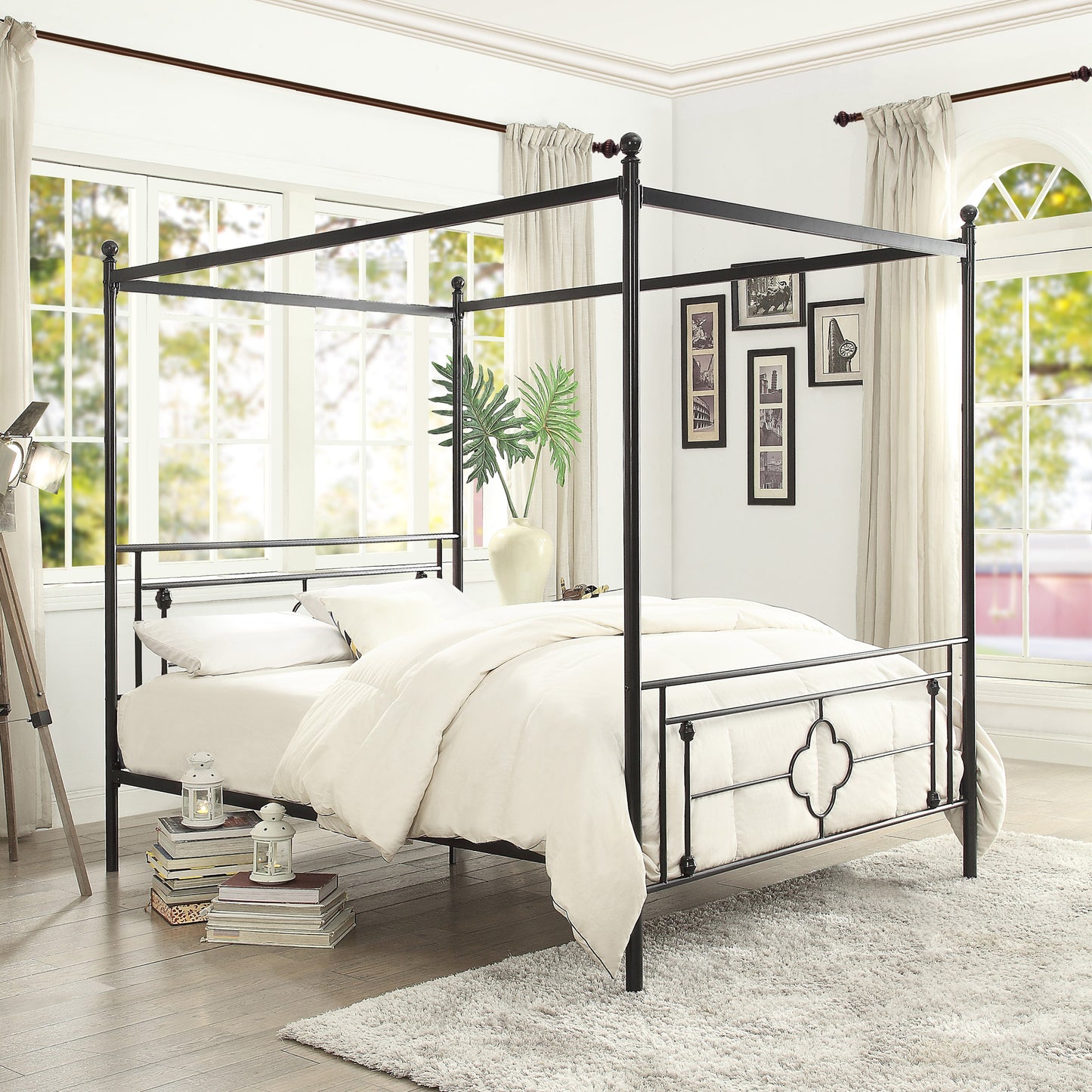 Homelegance Queen Bed Hosta Black Finish Elegant Canopy Frame 1758-1