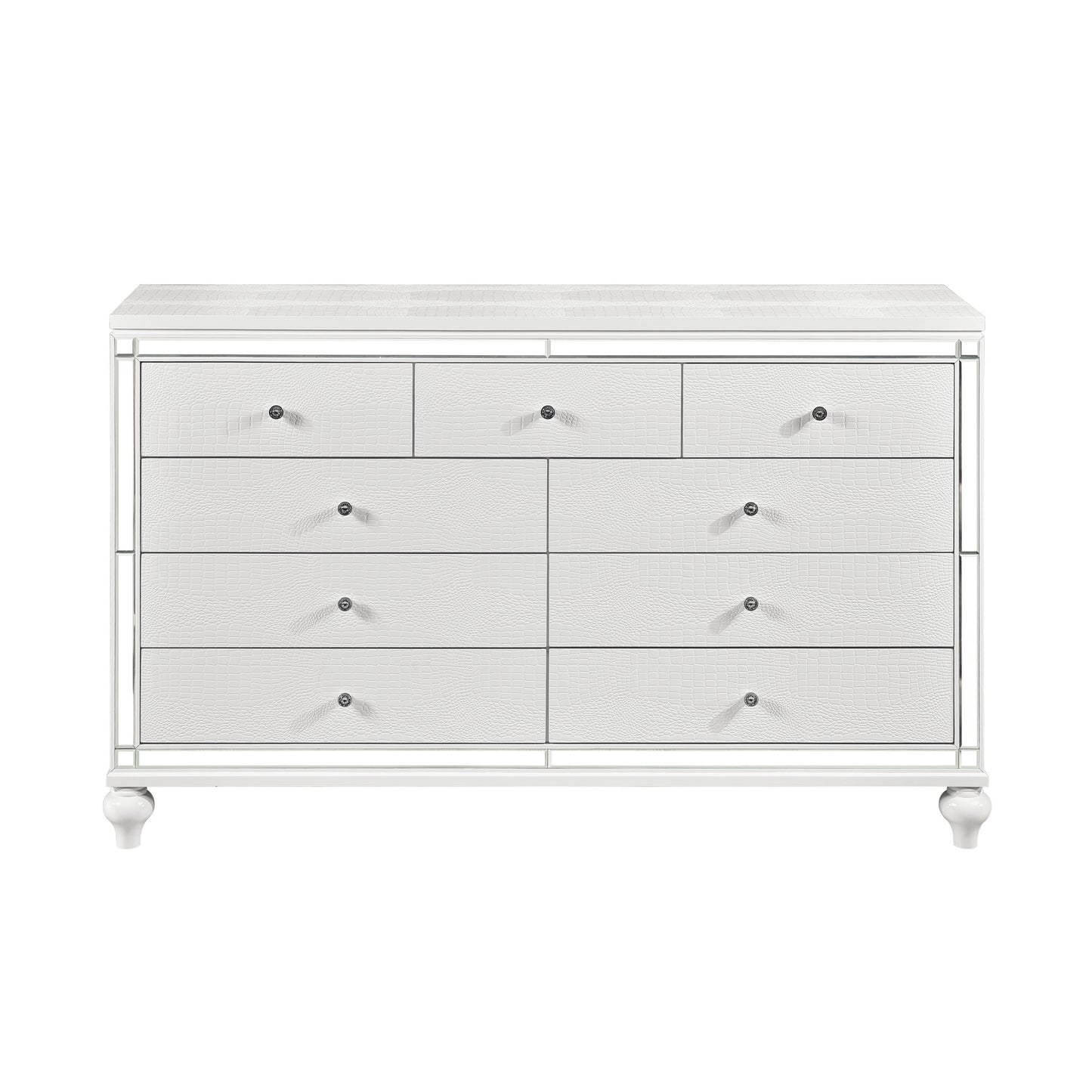 Homelegance Alonza Dresser Metallic White Finish with Mirror Trim and Crystal Knobs 1845-5