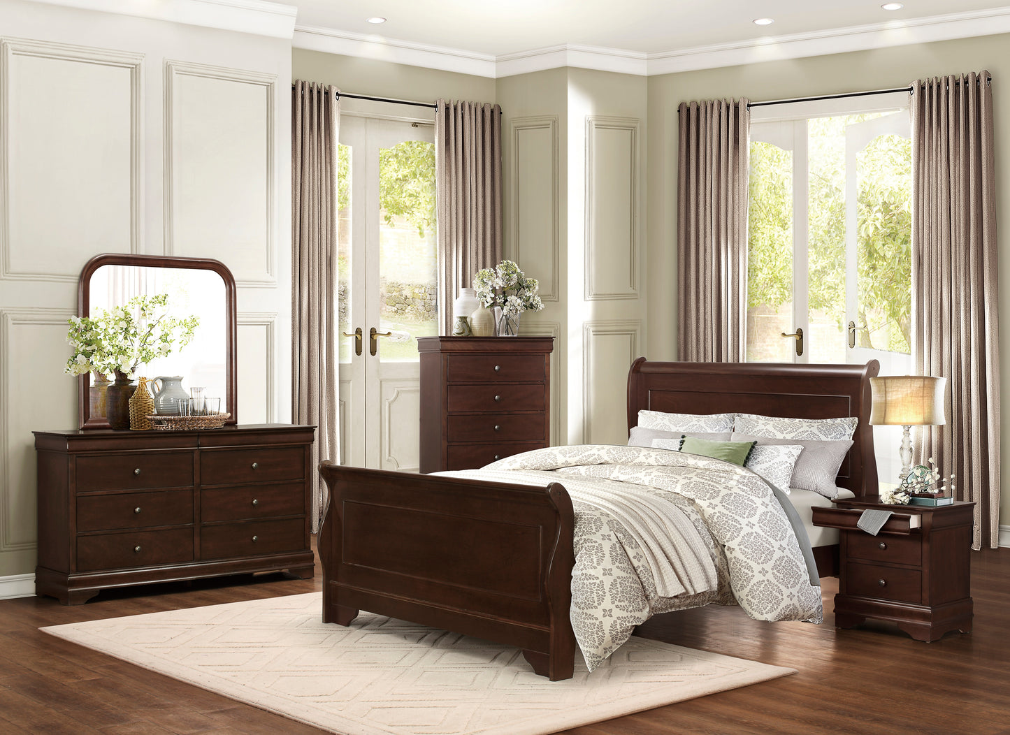 Homelegance Dresser Abbeville Dark Cherry Finish with Hidden Drawers 1856-5