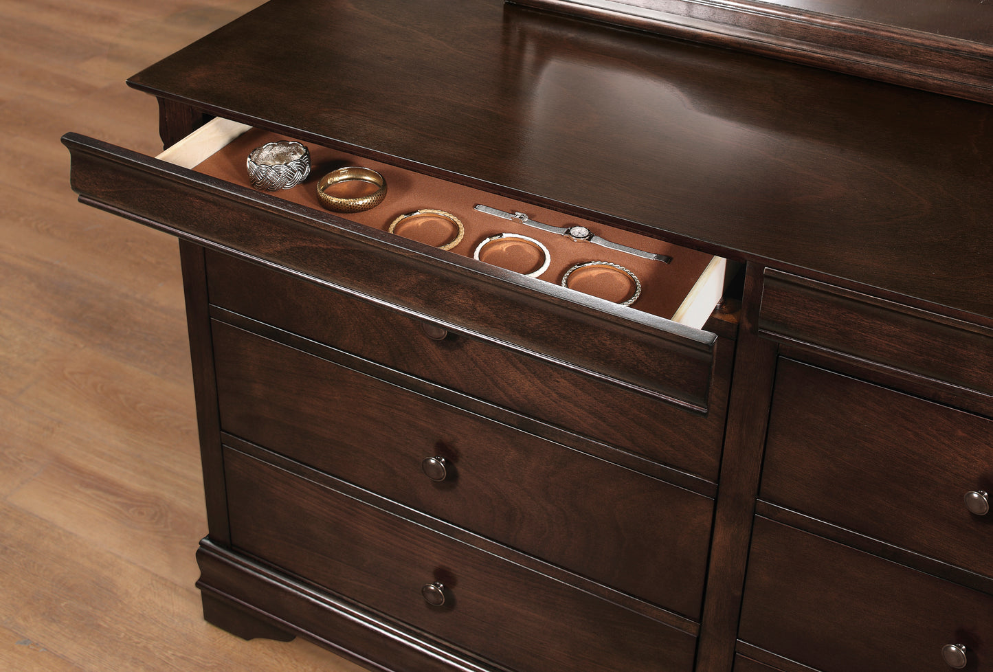 Homelegance Dresser Abbeville Dark Cherry Finish with Hidden Drawers 1856-5