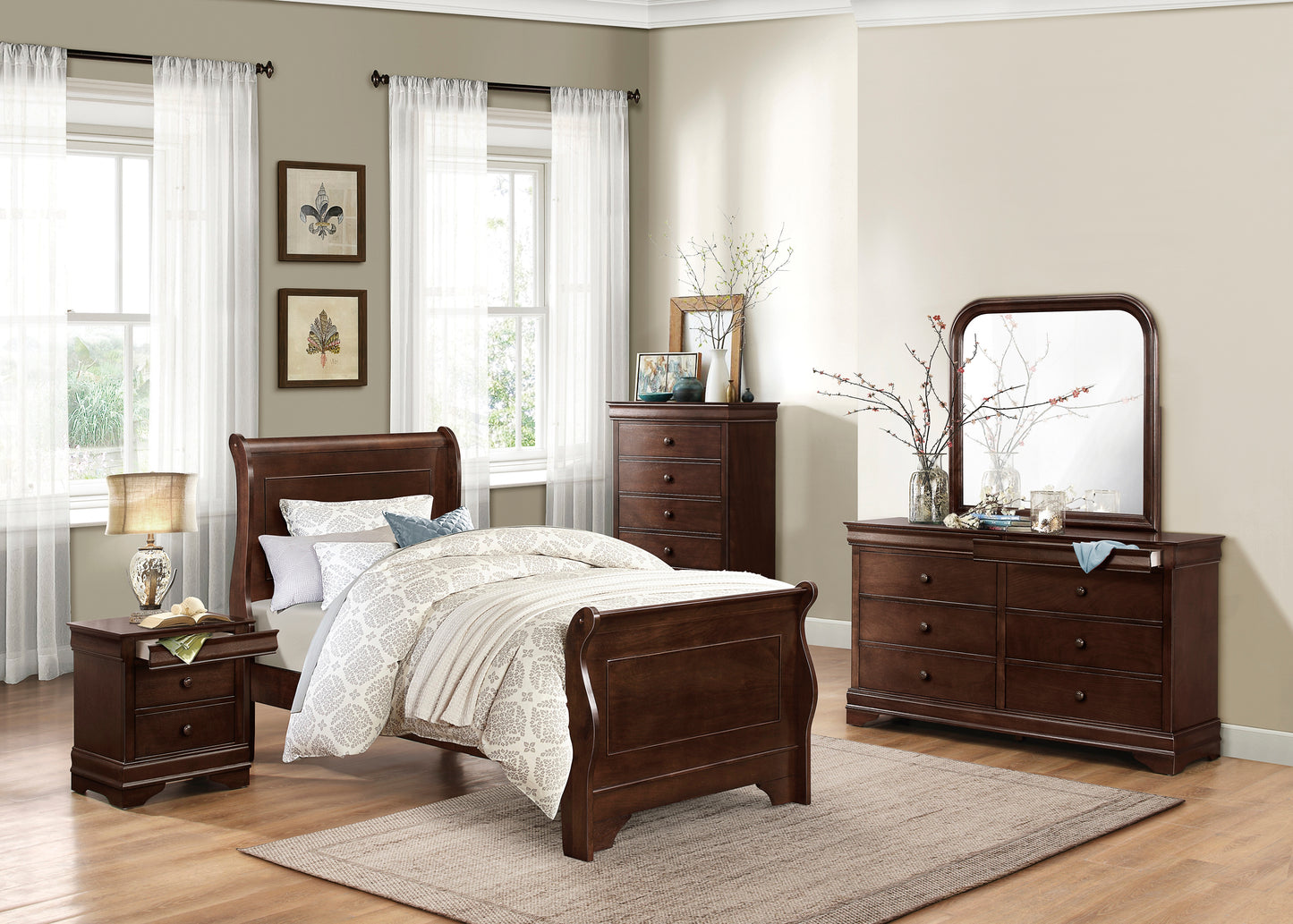 Homelegance Nightstand Abbeville Dark Cherry Finish 1856-4