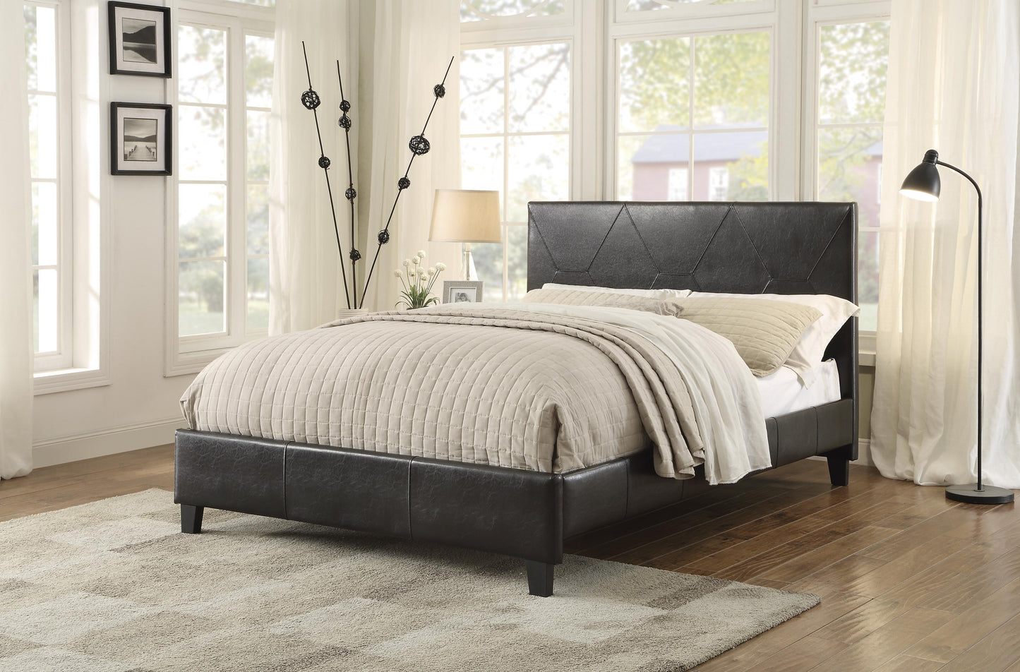 Homelegance Queen Bed DeLeon Dark Brown Upholstery with Diamond Stitch 1881PU-1