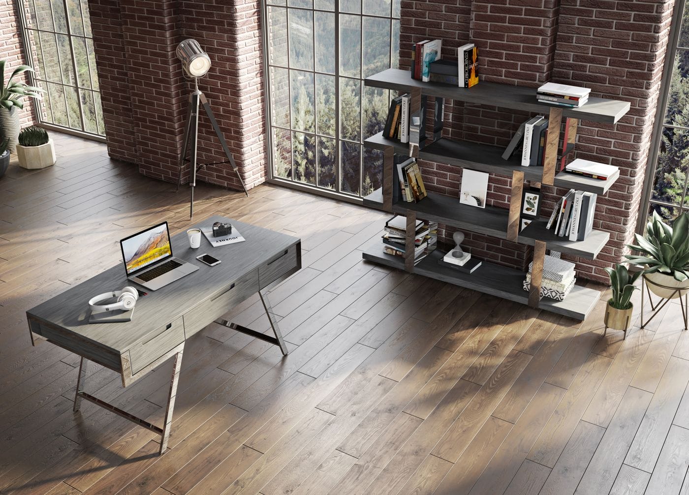 Modrest Dessart Modern Elm Grey Office Desk