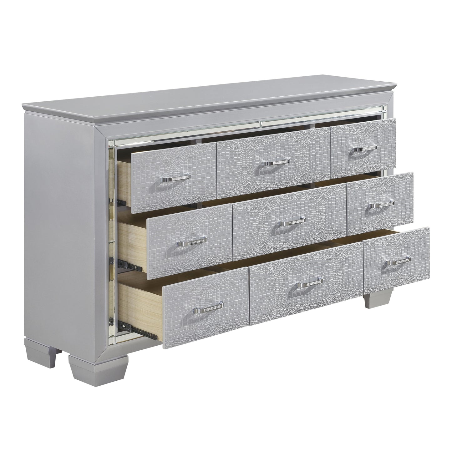 Homelegance Dresser Silver Allura Finish Elegant Storage with Nine Drawers 1916-5