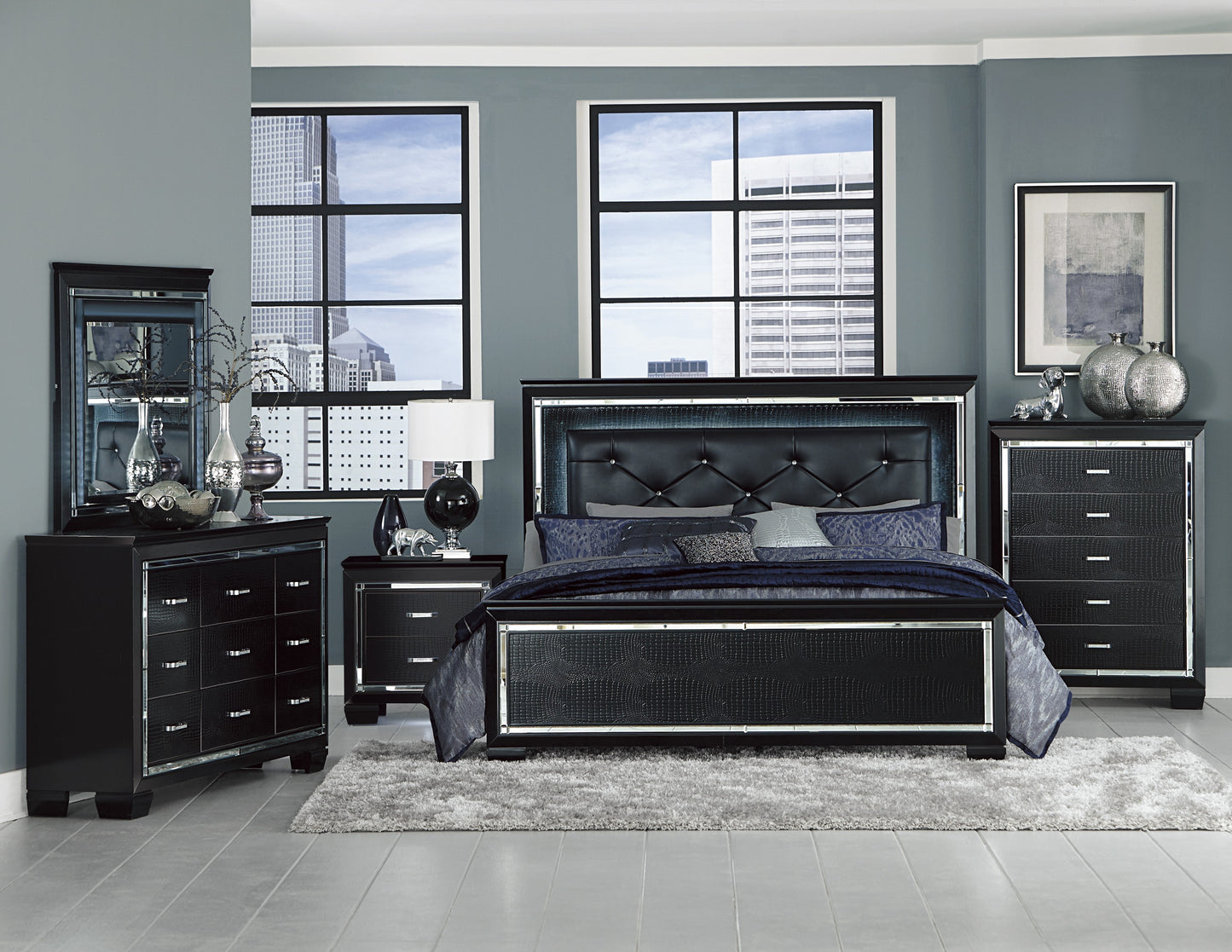 Homelegance Nightstand Allura Black Finish with Crystal Accents 1916BK-4