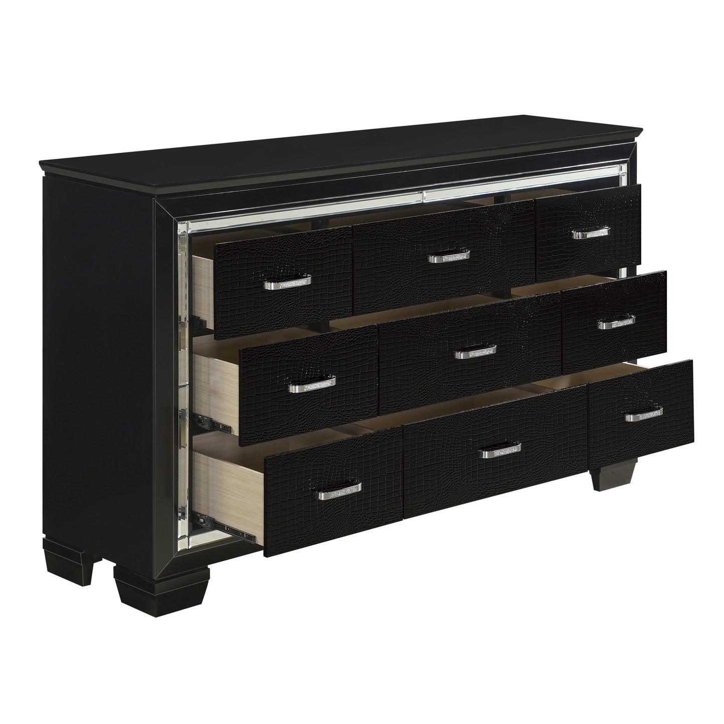 Homelegance Dresser Allura Black Finish with Mirror Trim and Crystal Accents 1916BK-5