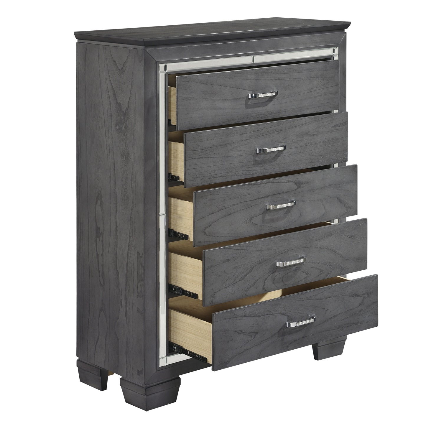 Homelegance Chest Allura Gray Finish with Mirror Accent and Crystal Pulls 1916GY-9