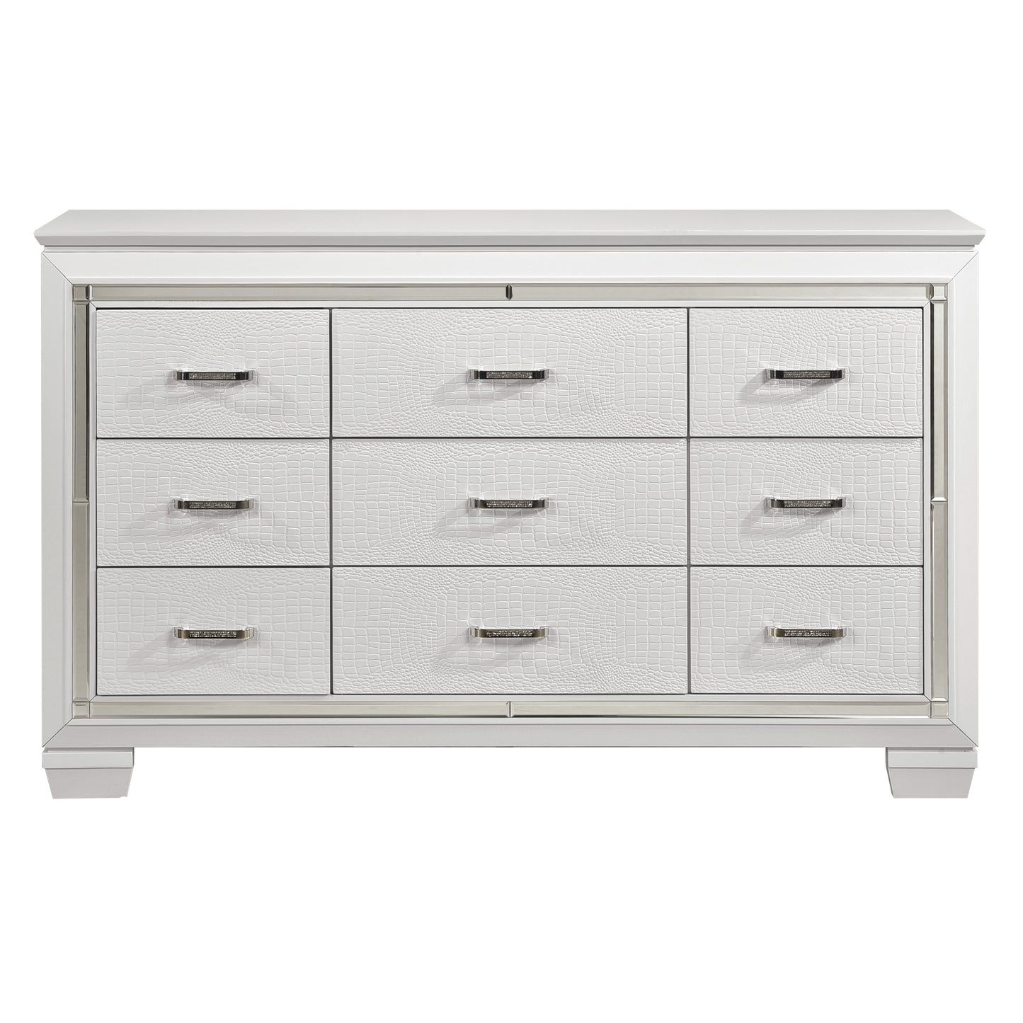 Homelegance Dresser Allura White Finish with Crystal Accents and Faux Alligator 1916W-5