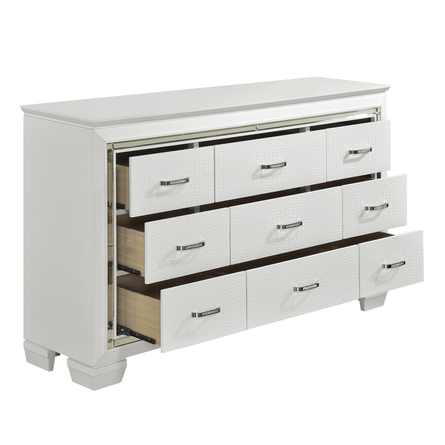 Homelegance Dresser Allura White Finish with Crystal Accents and Faux Alligator 1916W-5