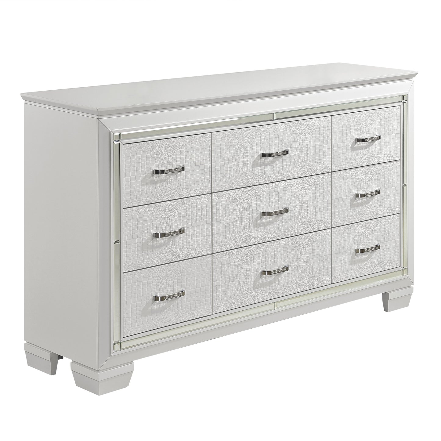 Homelegance Dresser Allura White Finish with Crystal Accents and Faux Alligator 1916W-5