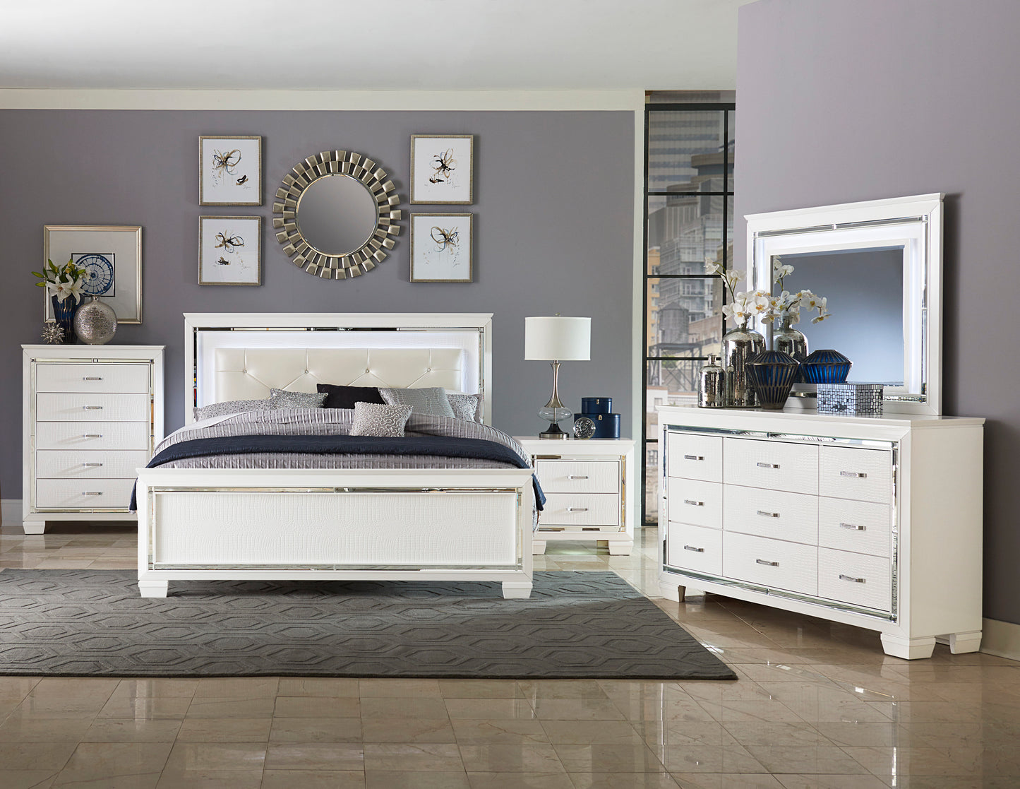Homelegance Chest Allura White Finish Elegant Design with Faux Alligator Detail 1916W-9