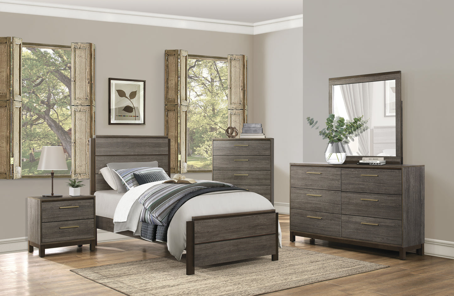 Homelegance Nightstand Vestavia Gray Finish with Antique Brass Pulls 1936-4