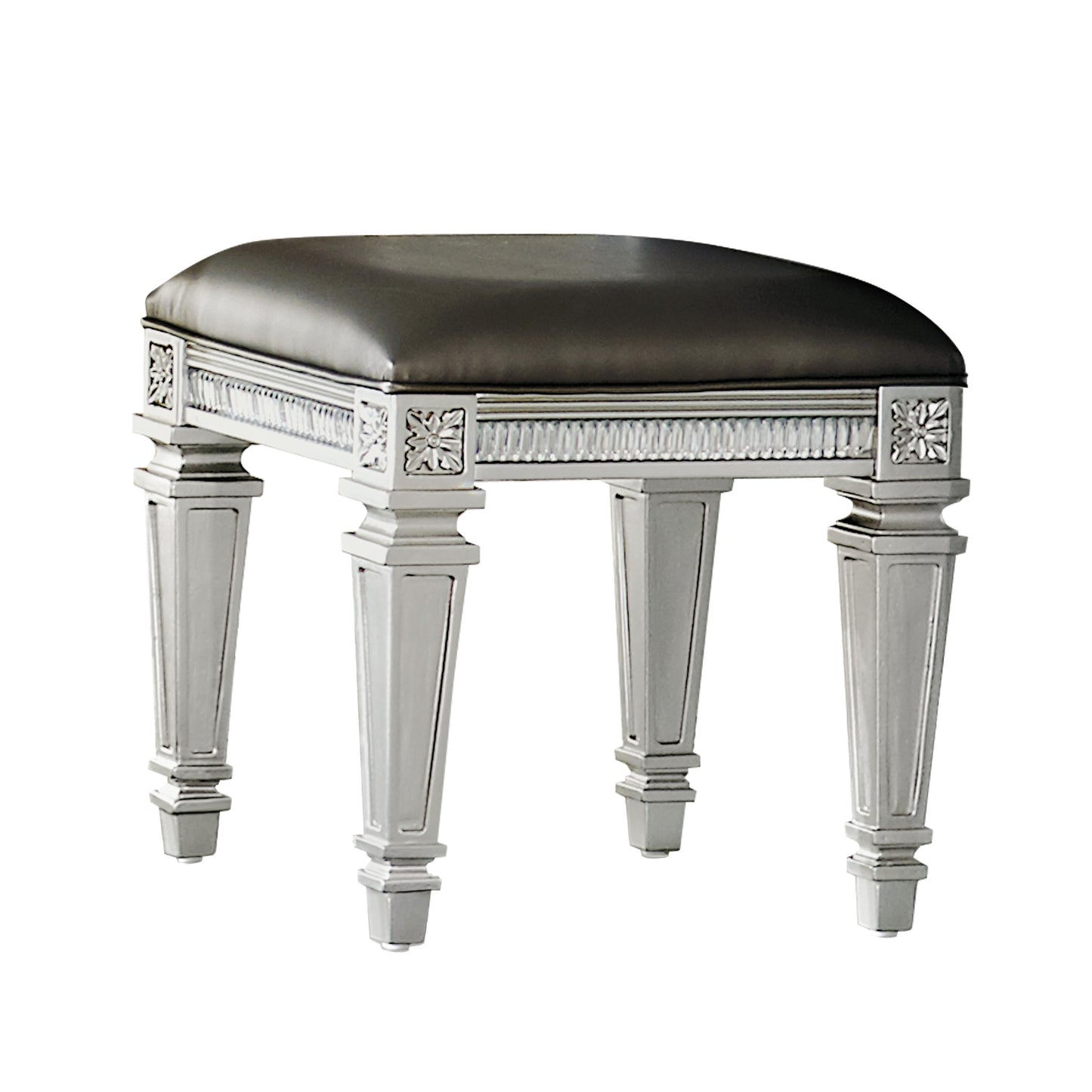 Homelegance Vanity Benches Bevelle Silver Finish Gray Upholstery 1958-14
