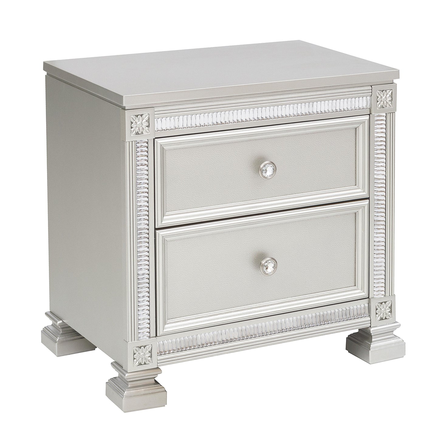 Homelegance Nightstand Bevelle Silver Finish with Crystal Accents 1958-4