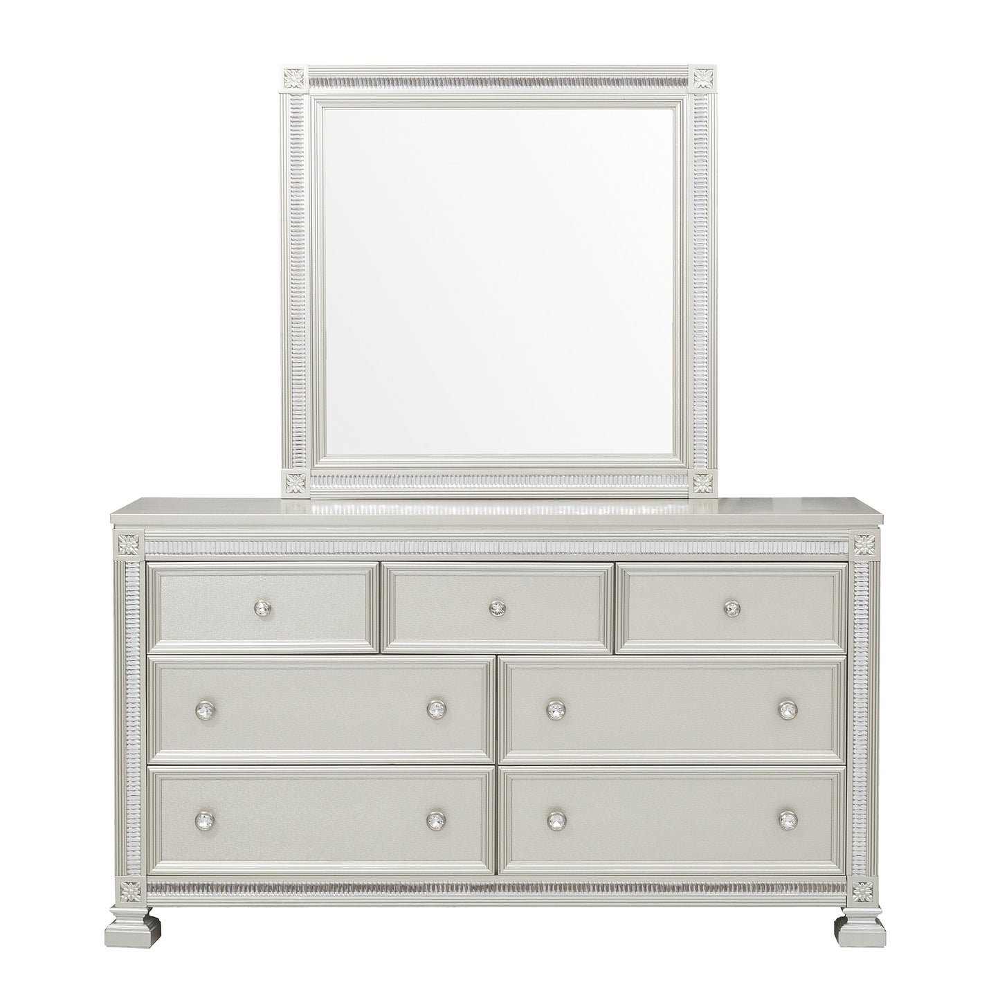 Homelegance Bevelle Dresser Silver Finish with Crystal Accents and Ample Storage 1958-5