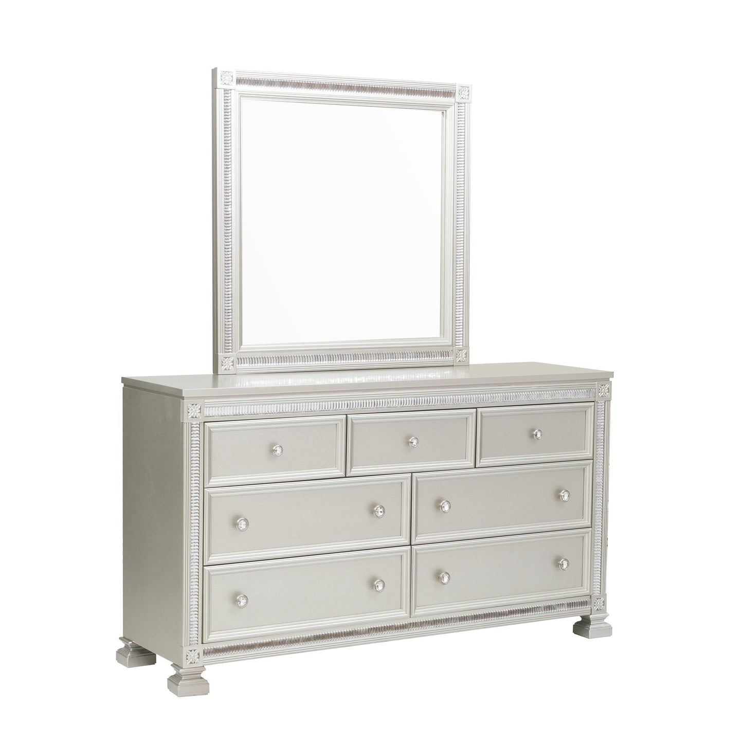 Homelegance Bevelle Dresser Silver Finish with Crystal Accents and Ample Storage 1958-5