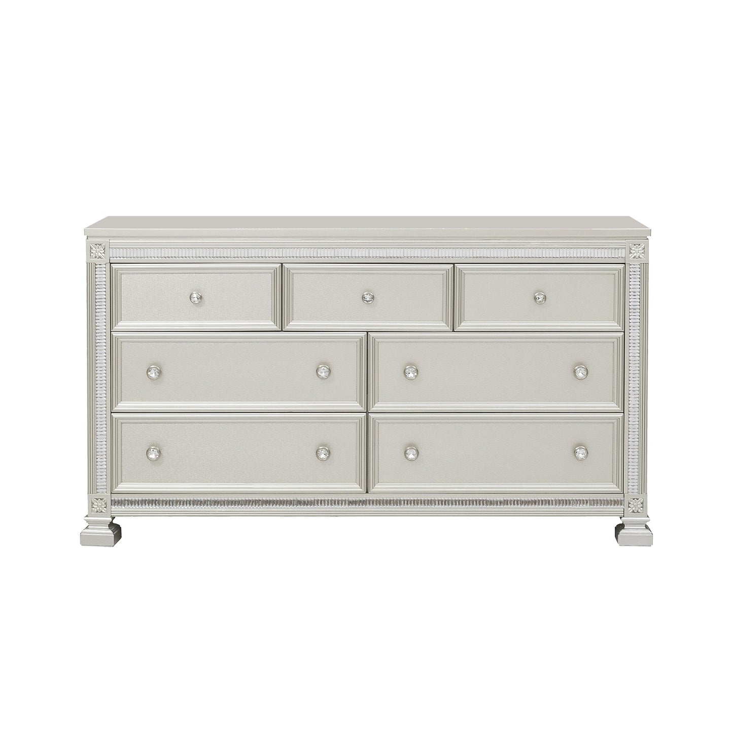Homelegance Bevelle Dresser Silver Finish with Crystal Accents and Ample Storage 1958-5
