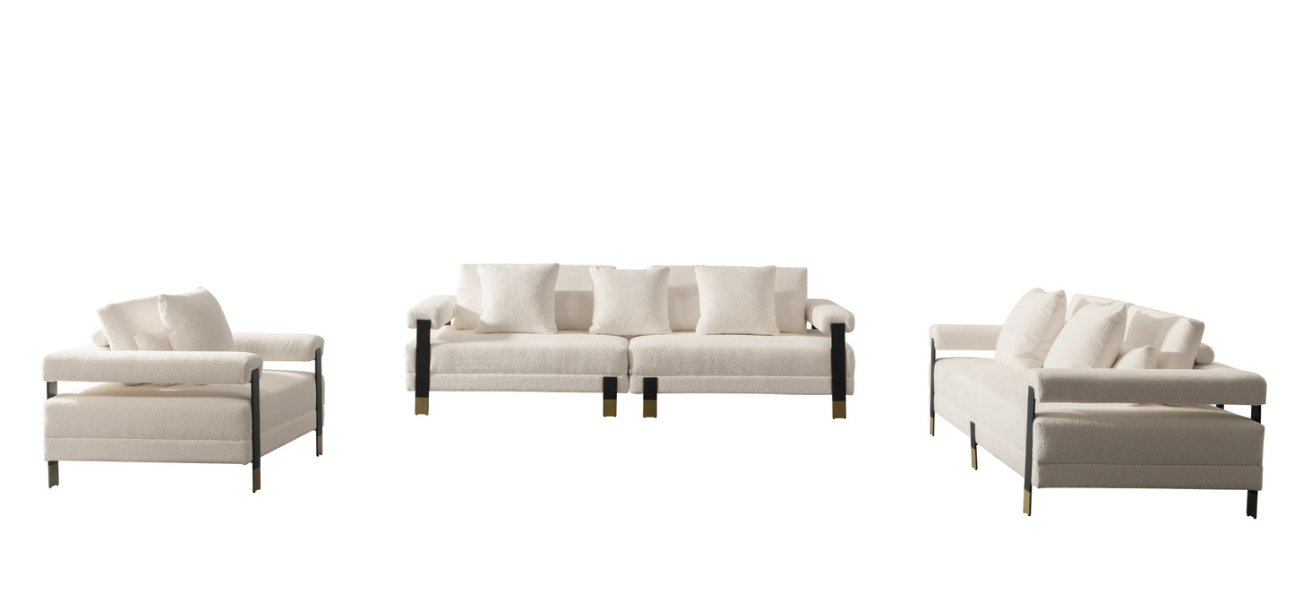 Divani Casa Stratford Modern Off-White Fabric 3-Seater Sofa