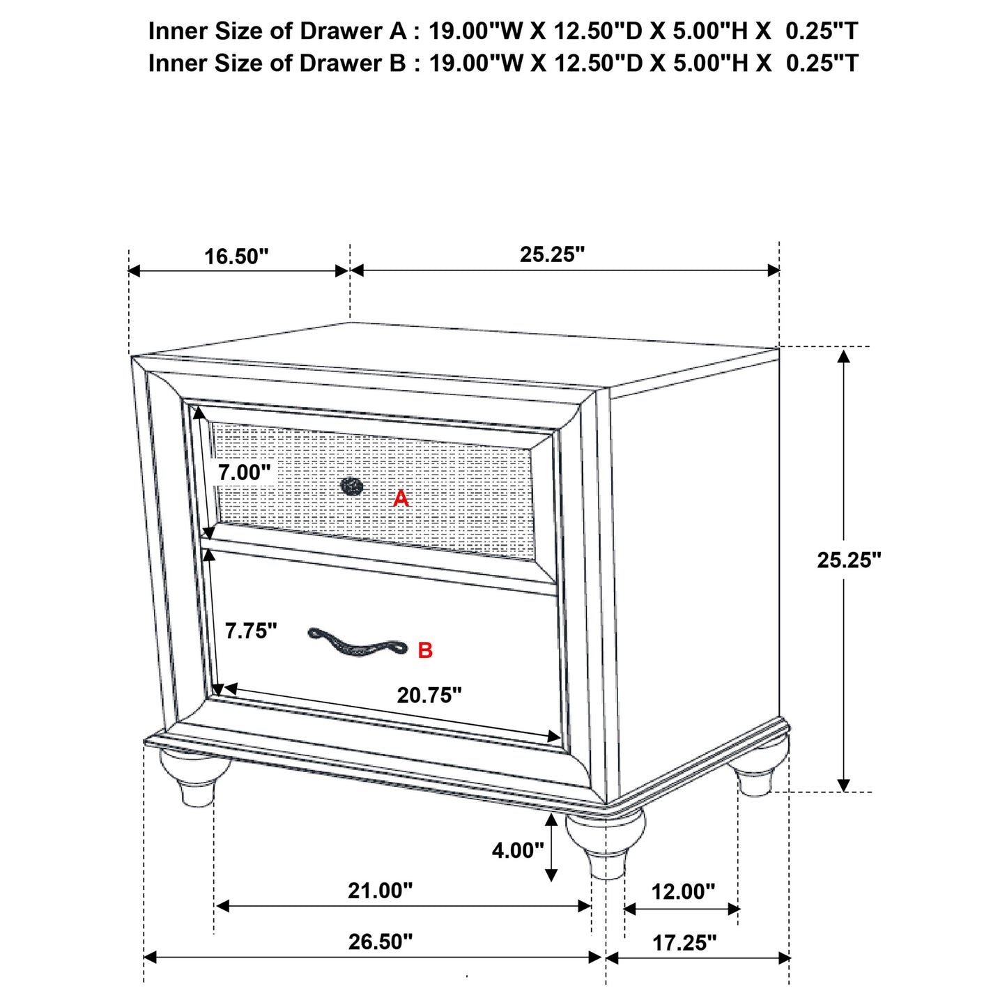 Barzini 2-drawer Nightstand Black