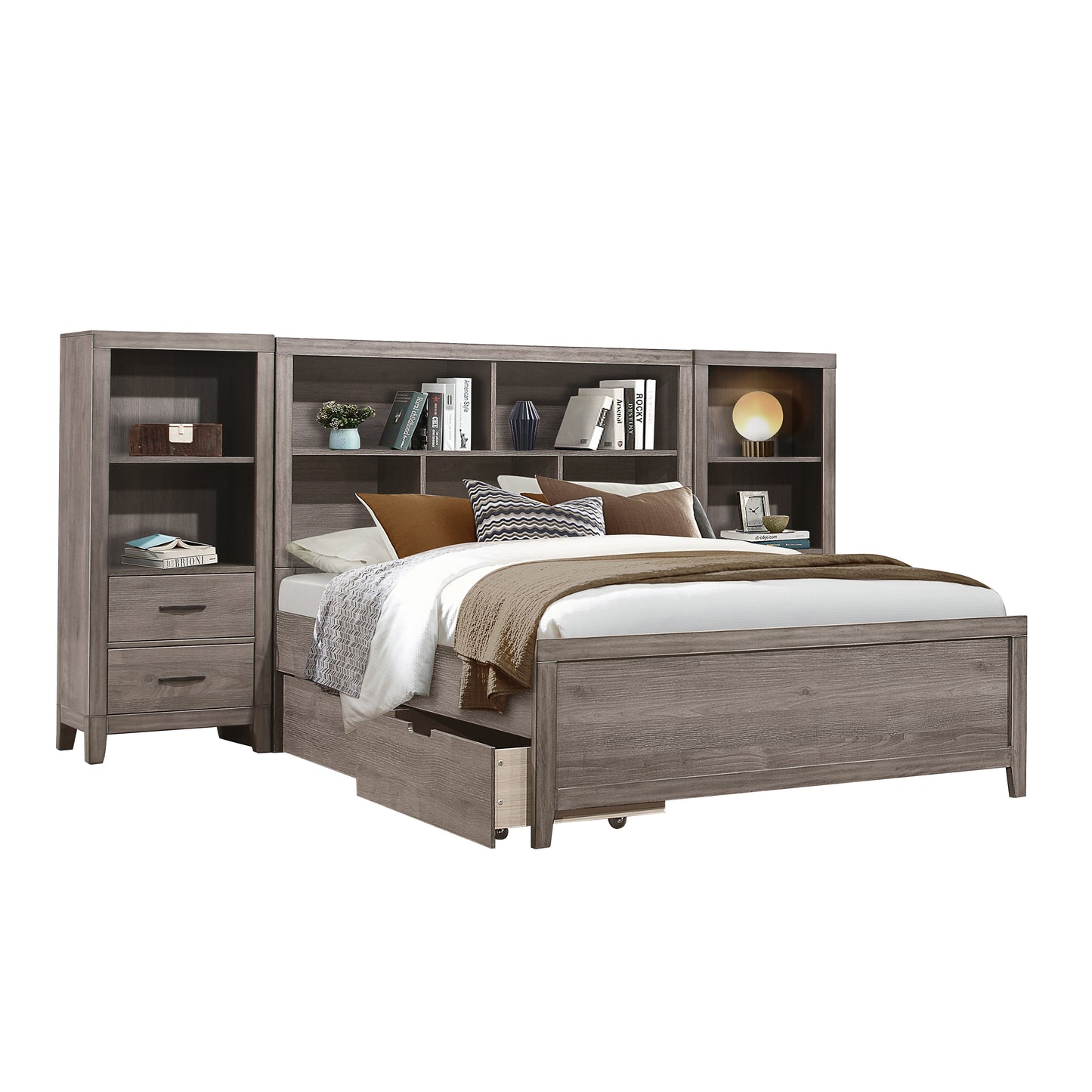 Homelegance Queen Bed Woodrow Weathered-Wood Finish with Storage 2042NB-WBT
