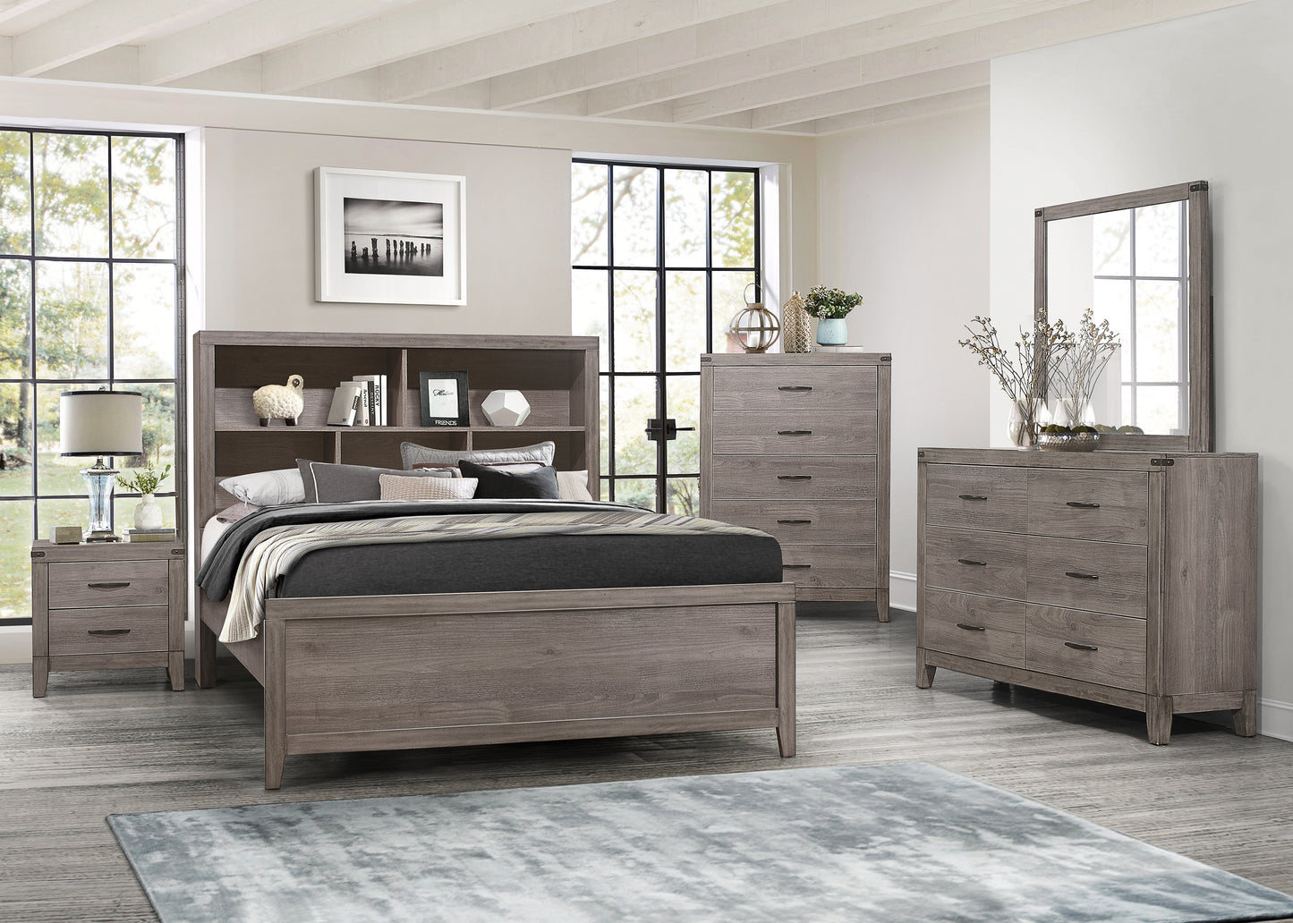 Homelegance Queen Bed Woodrow Brownish Gray with USB Charging Ports 2042NB-1