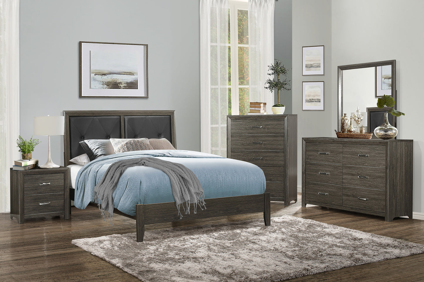 Homelegance Queen Bed Edina Dark Gray with Tufted Headboard 2145NP-1