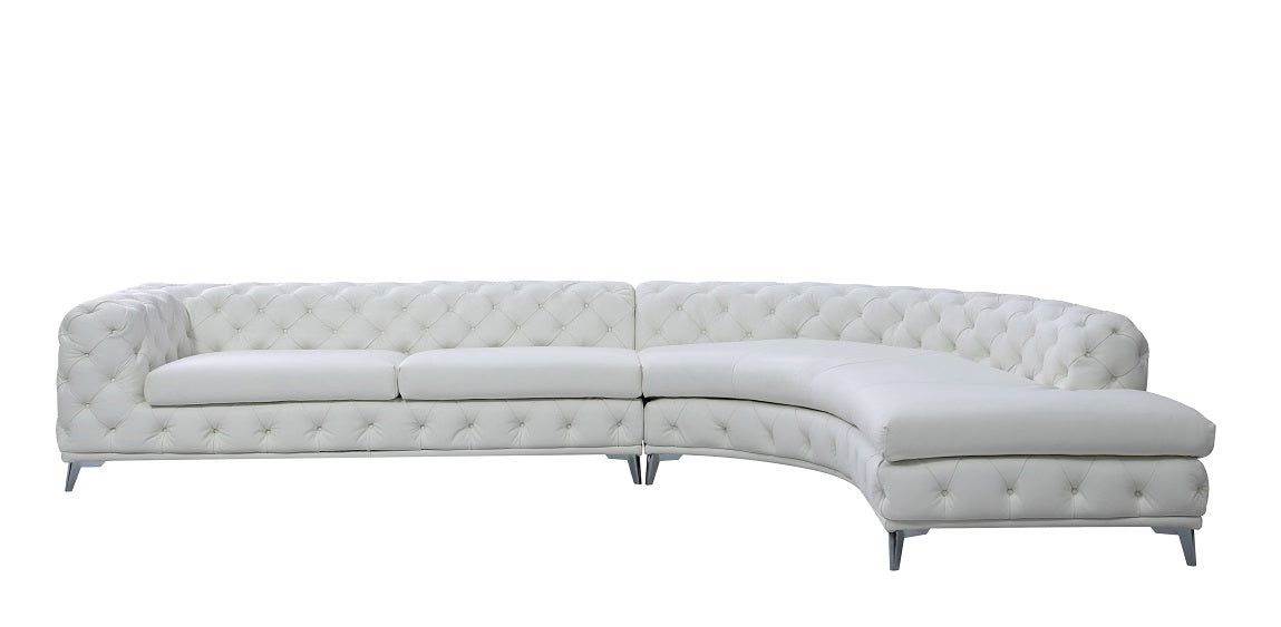 DIvani Casa Kohl Contemporary White RAF Curved Shape Sectional Sofa w/ Chaise
