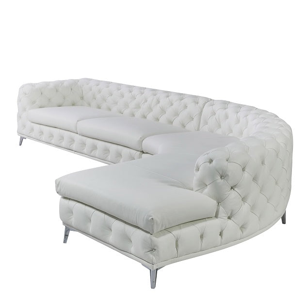 DIvani Casa Kohl Contemporary White RAF Curved Shape Sectional Sofa w/ Chaise