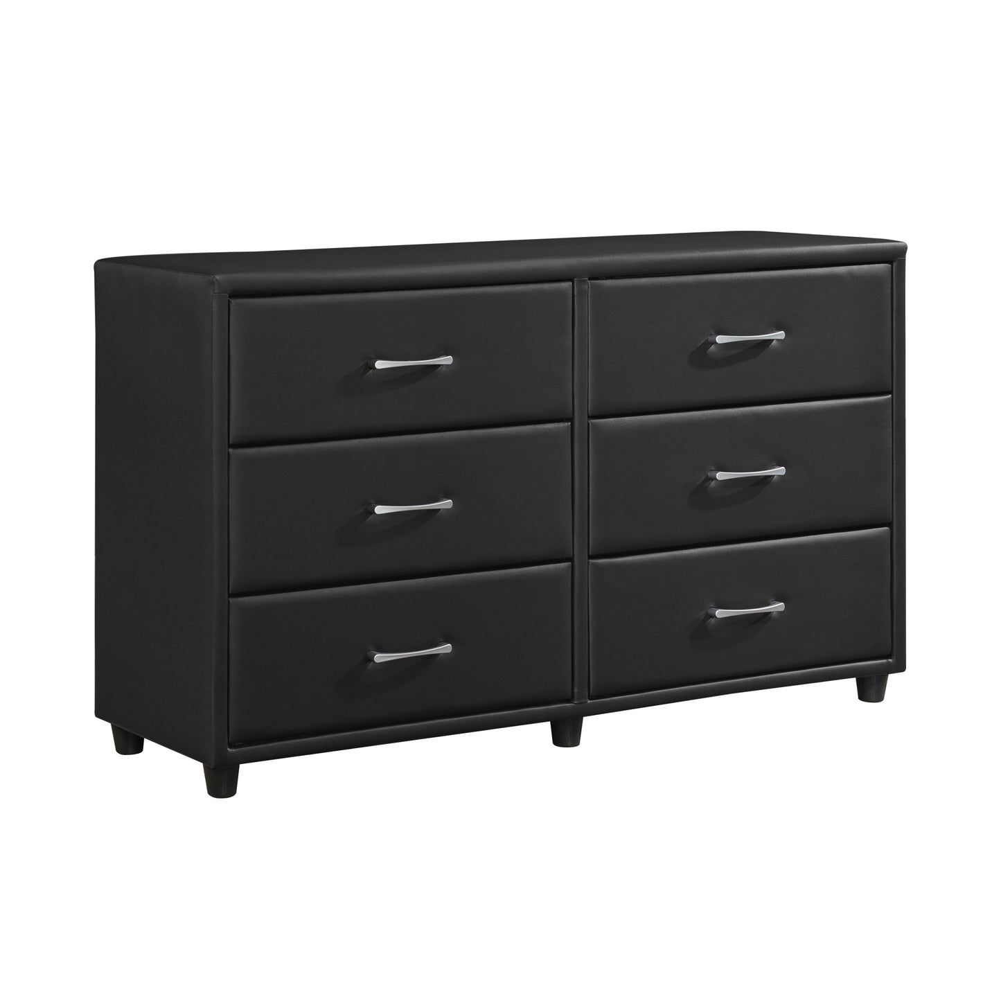 Homelegance Dresser Lorenzi Black Faux Leather with Silver Tone Hardware 2220-5
